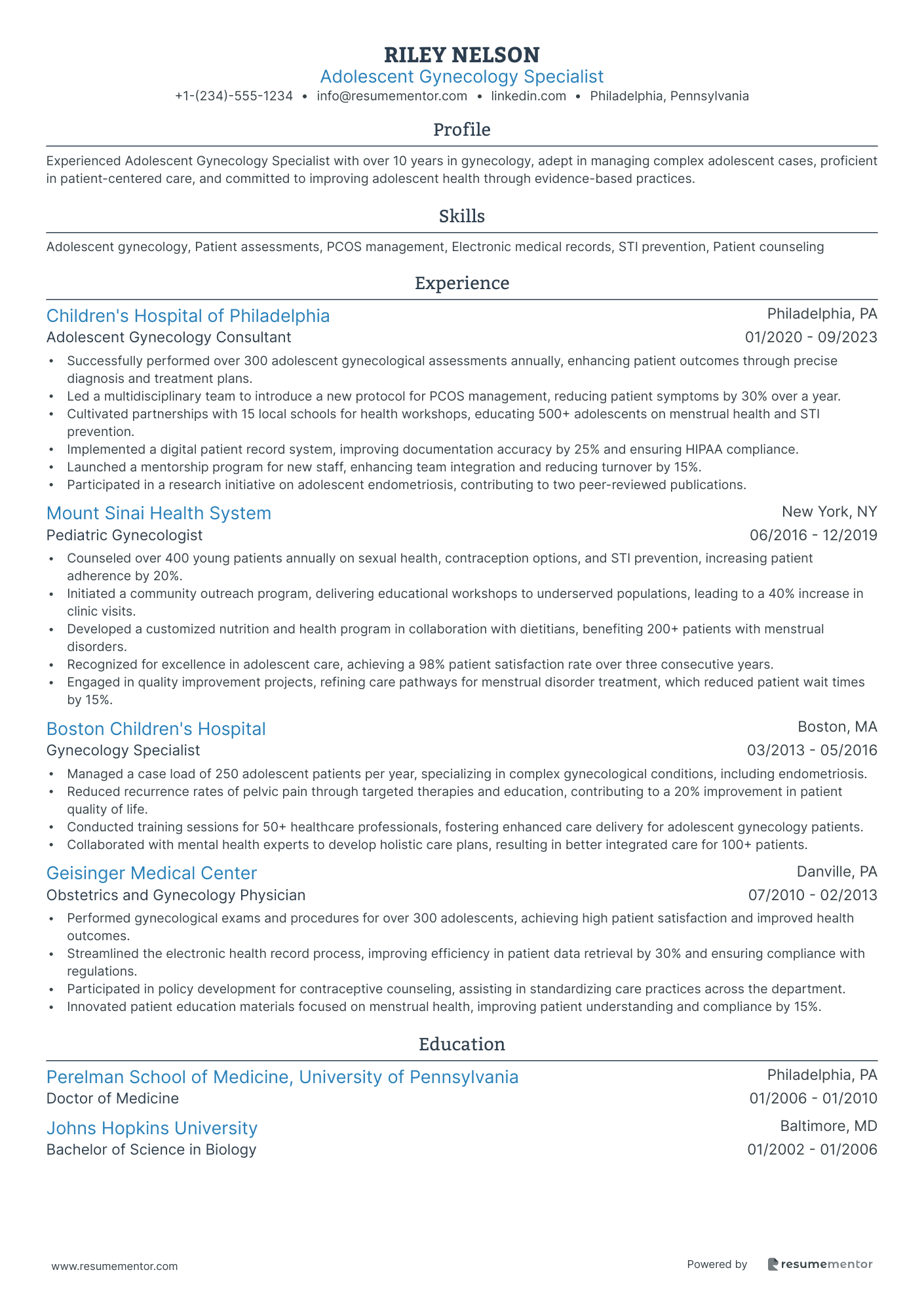 Obstetricians (OB-GYN) Resume Example - Free to Edit ATS-Friendly PDF ...