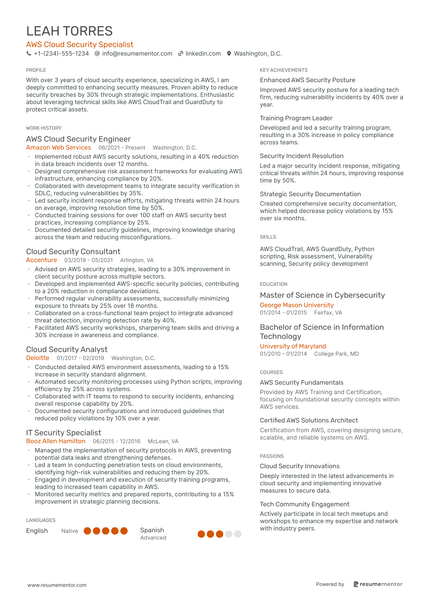 AWS Cloud Resume Example - Free to Edit ATS-Friendly PDF - 2025
