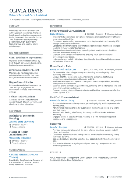 Cca Resume Examples Personal Care Assistant Resume Examples - Free to Edit ATS-Friendly PDF ...