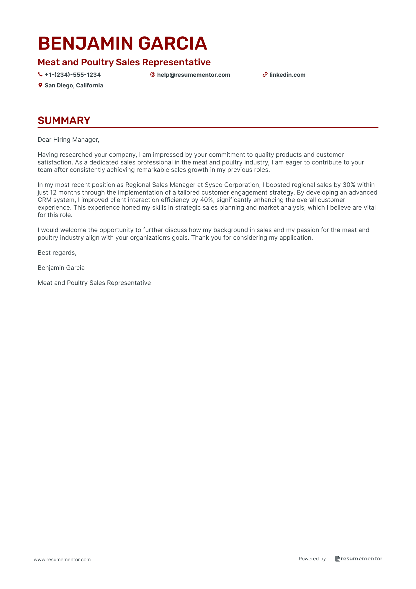Meat and Poultry Sales Representative