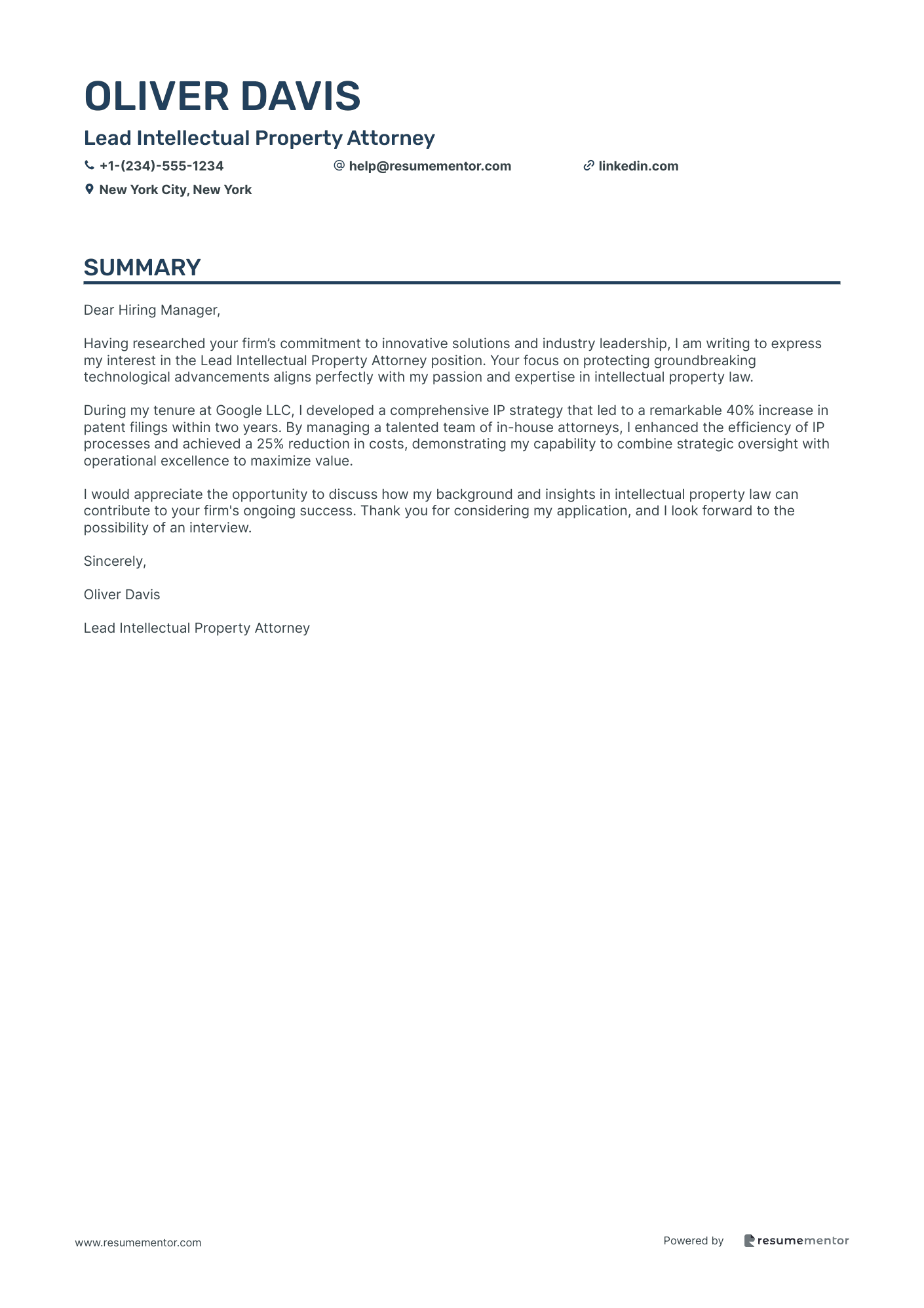 Lead Intellectual Property Attorney