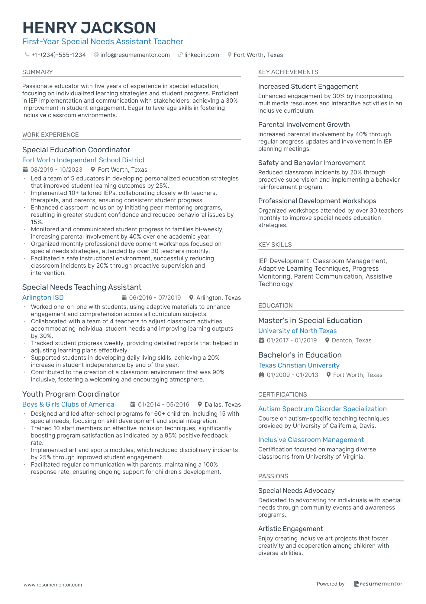 First Year Special Needs Assistant Teacher