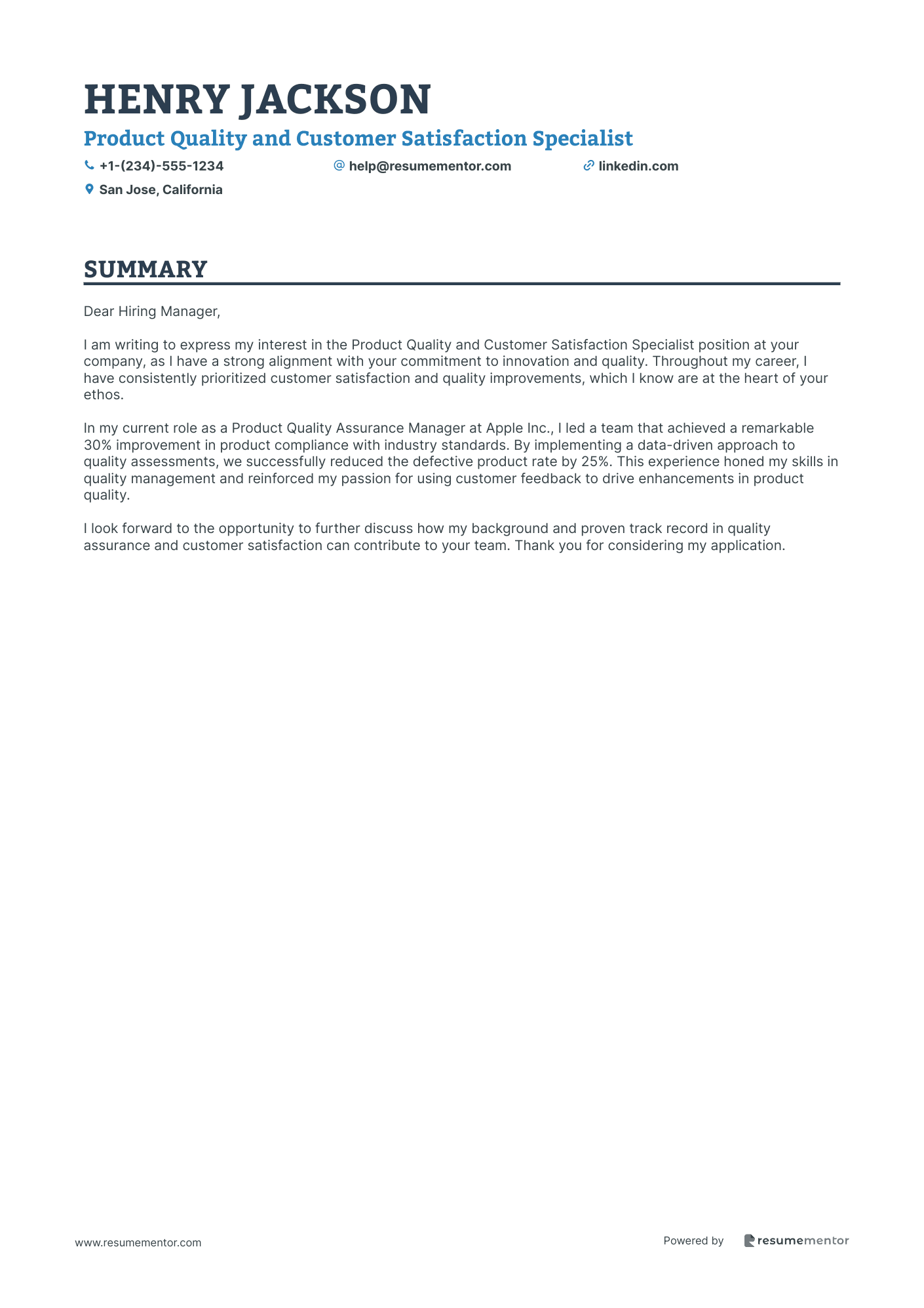 Product Quality and Customer Satisfaction Specialist