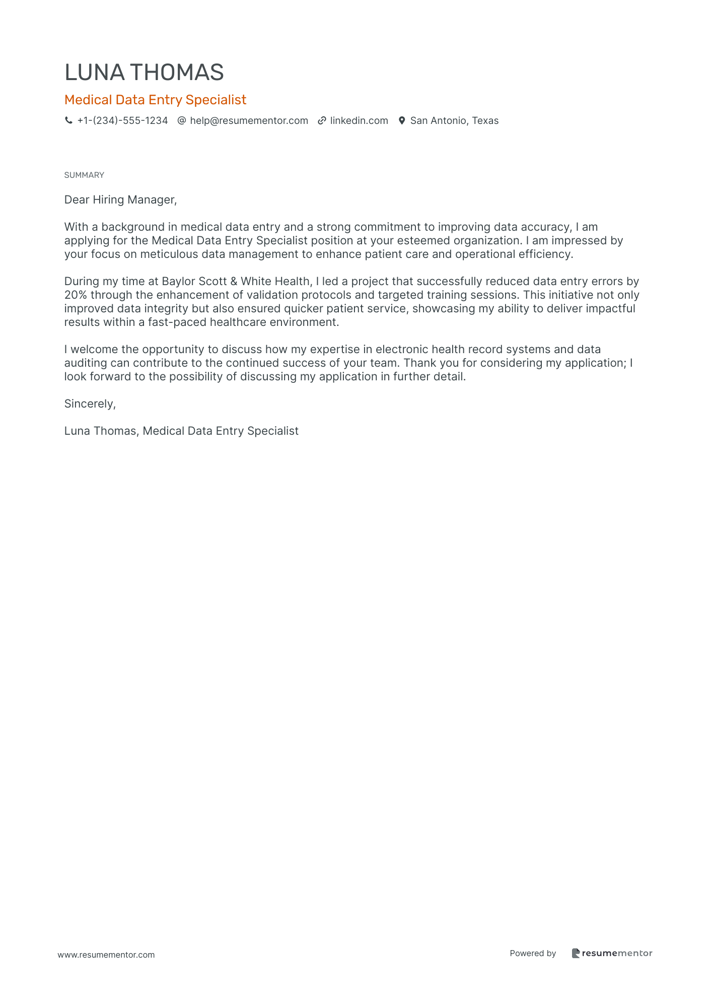 Medical Data Entry Specialist
