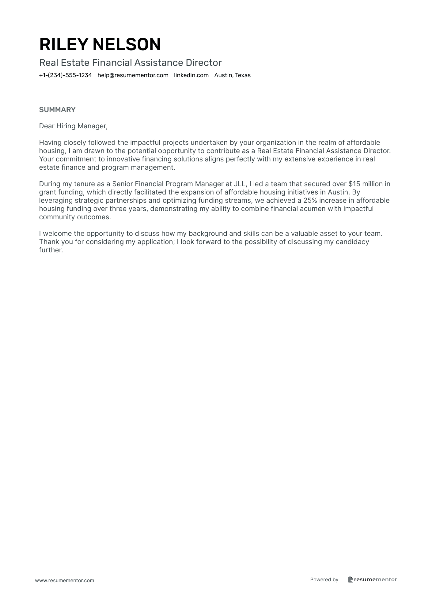 Real Estate Financial Assistance Director