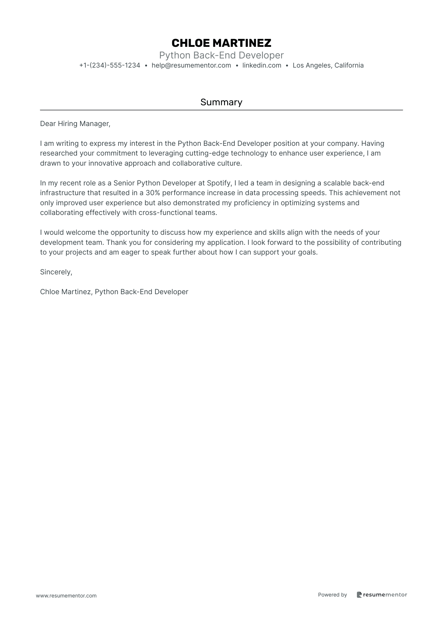 Python Back End Developer