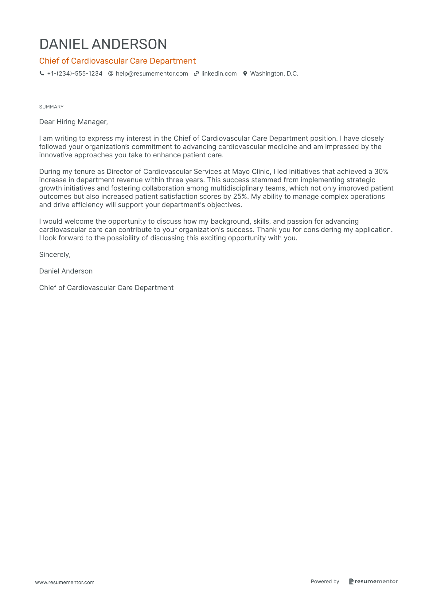 Chief of Cardiovascular Care Department