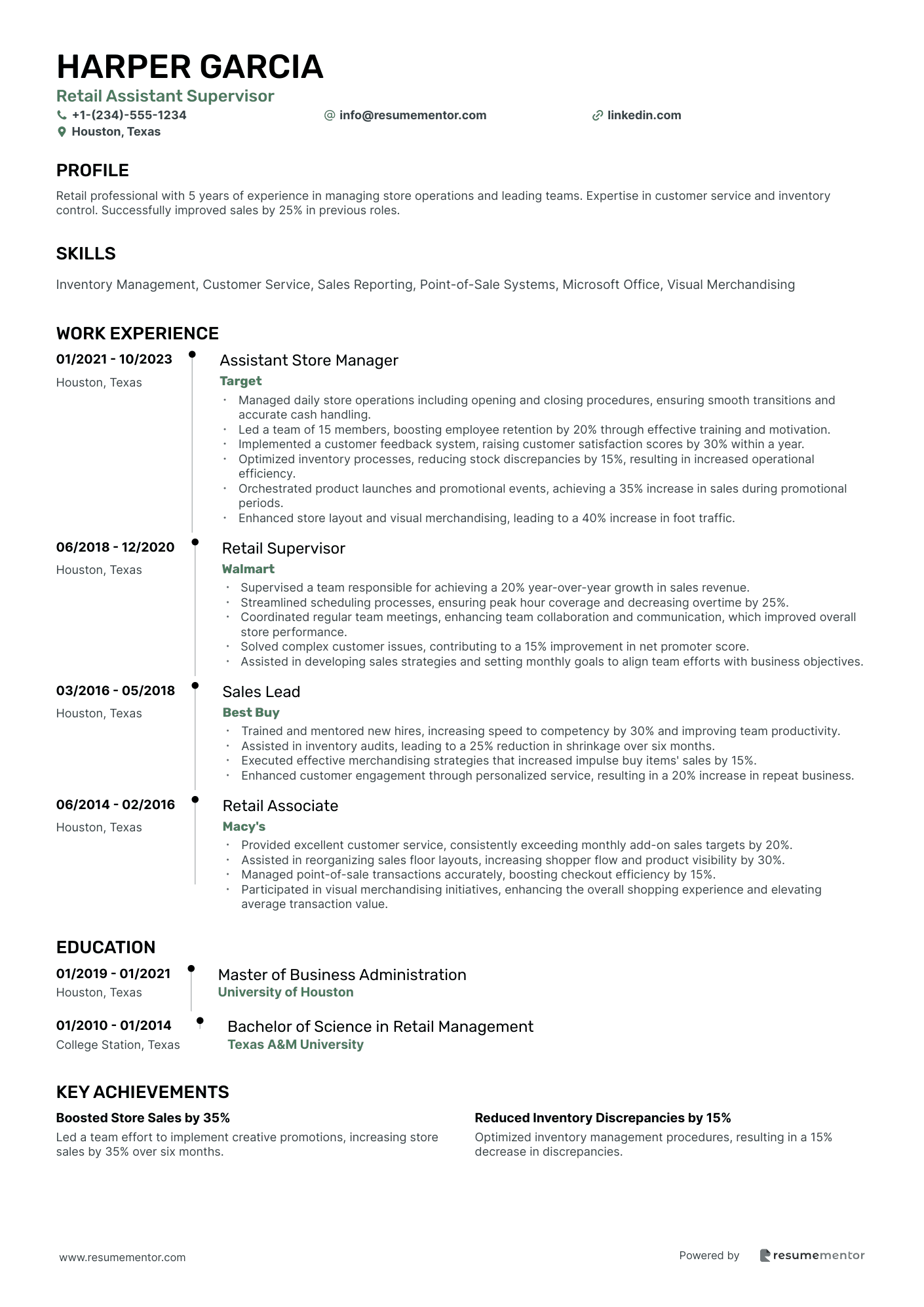 Retail Assistant Supervisor