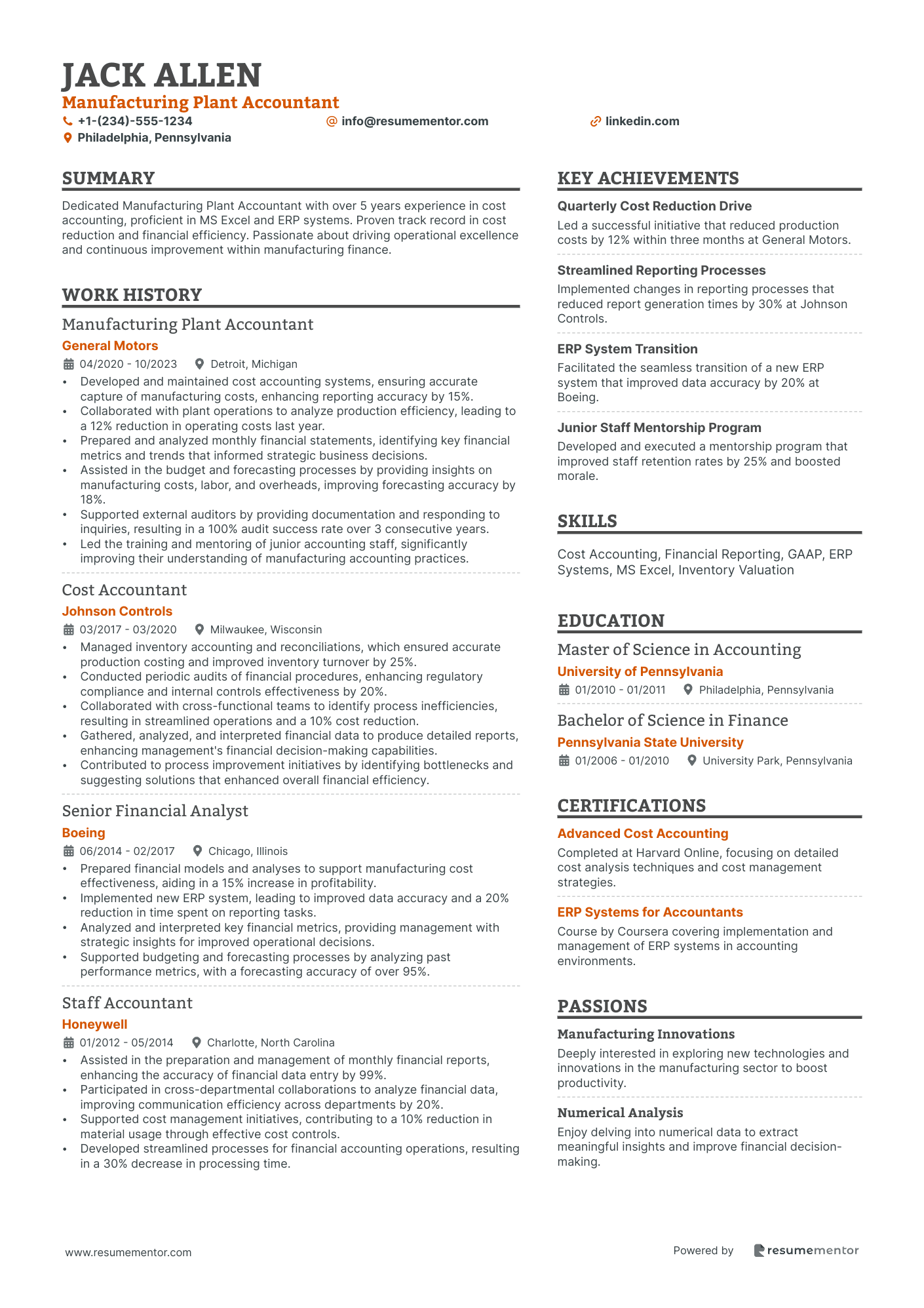 Manufacturing Plant Accountant