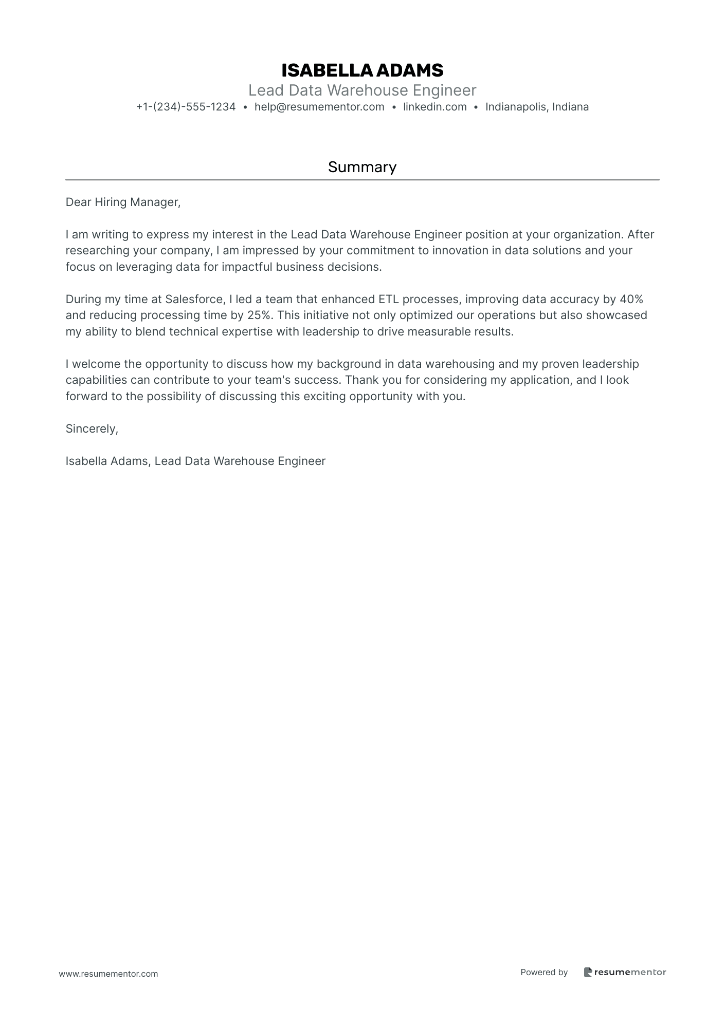 Lead Data Warehouse Engineer