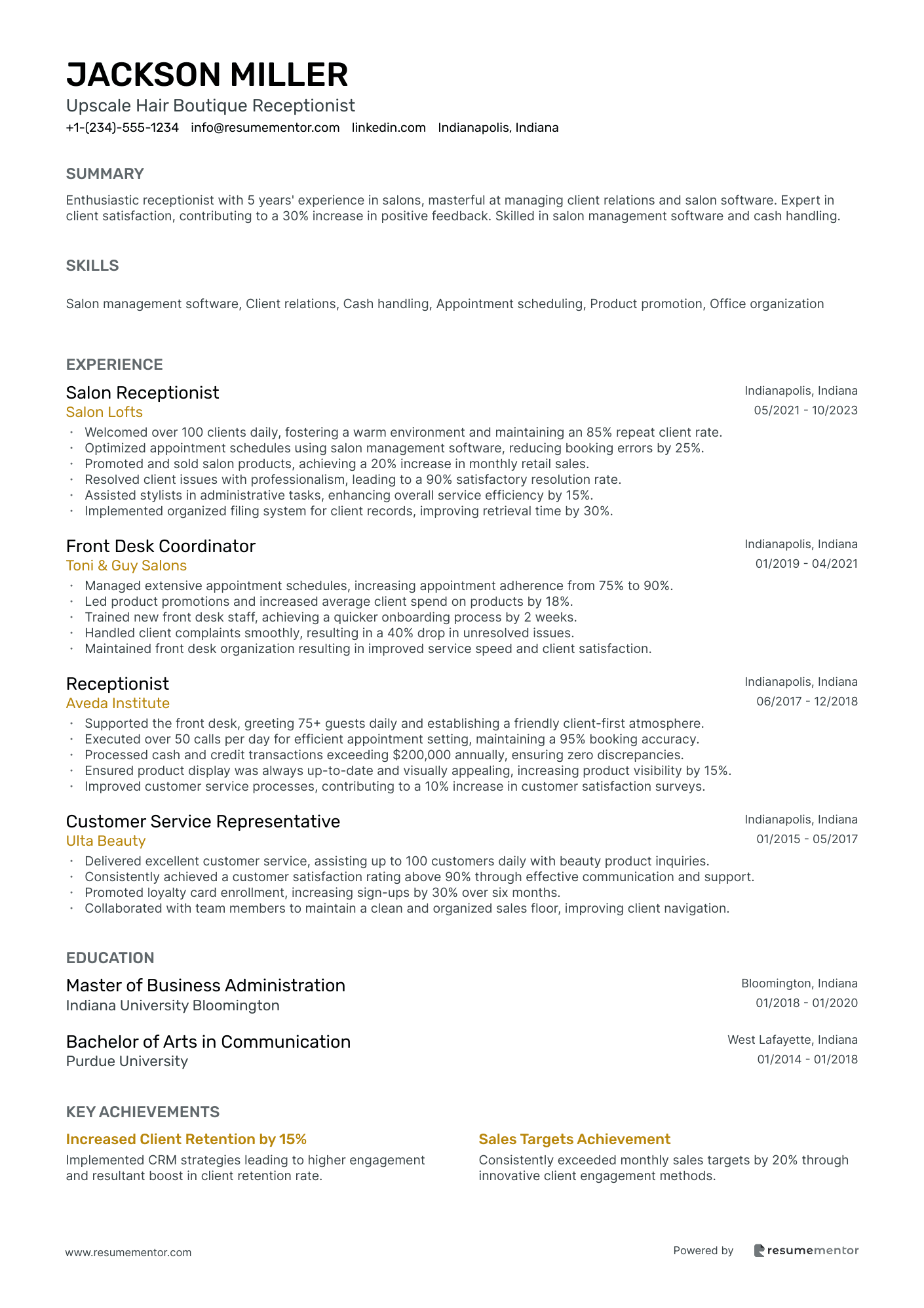Upscale Hair Boutique Receptionist
