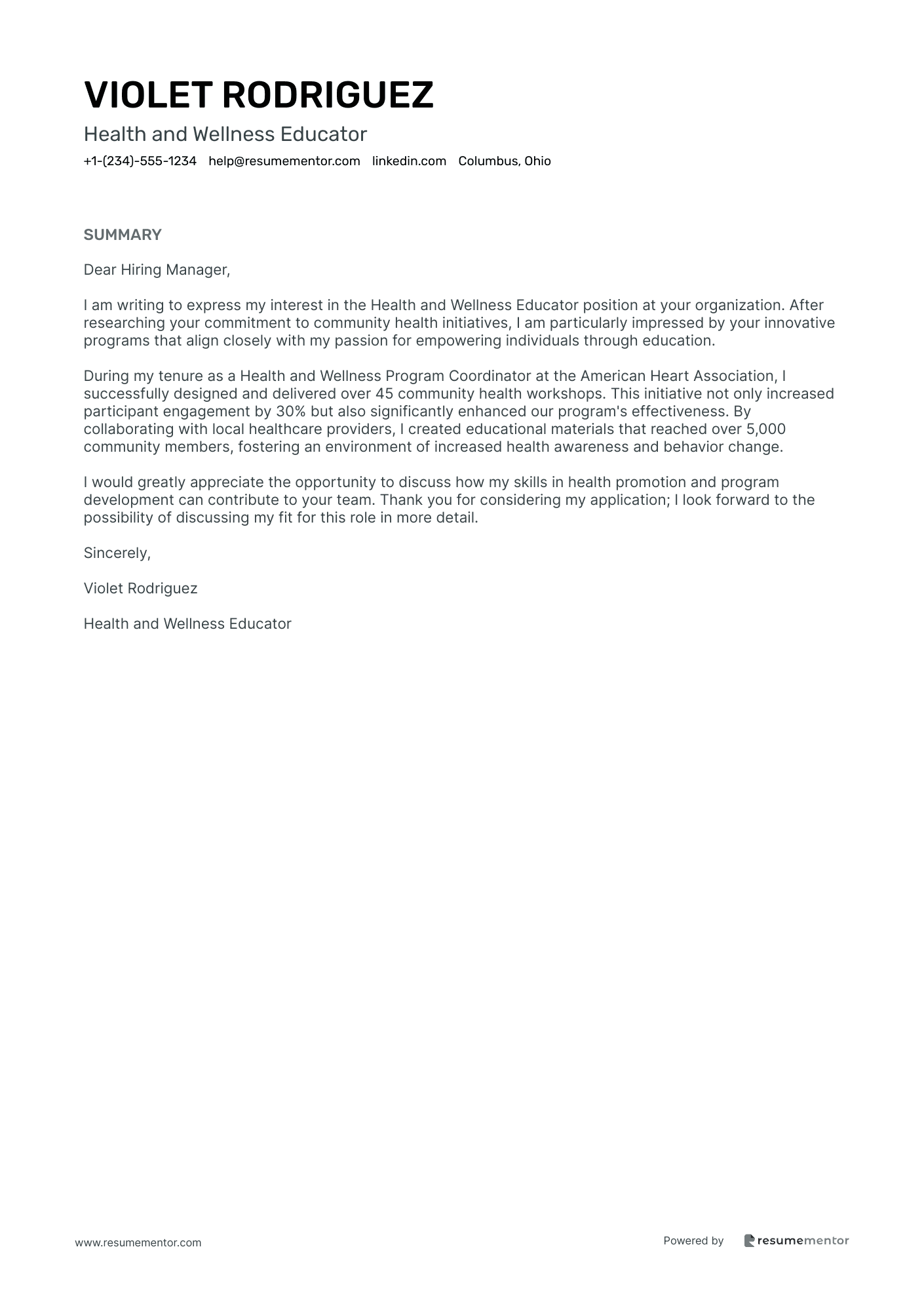 Health and Wellness Educator