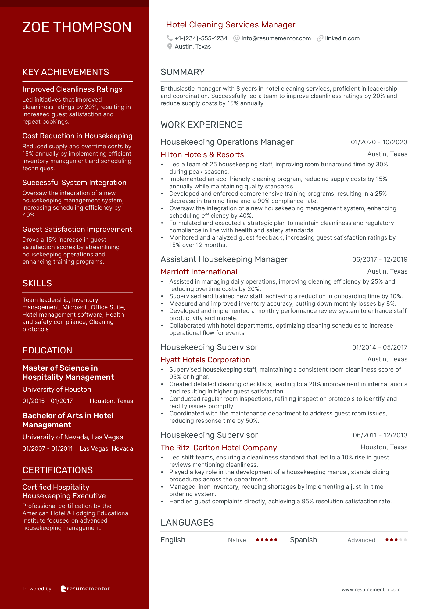 Hotel Cleaning Services Manager