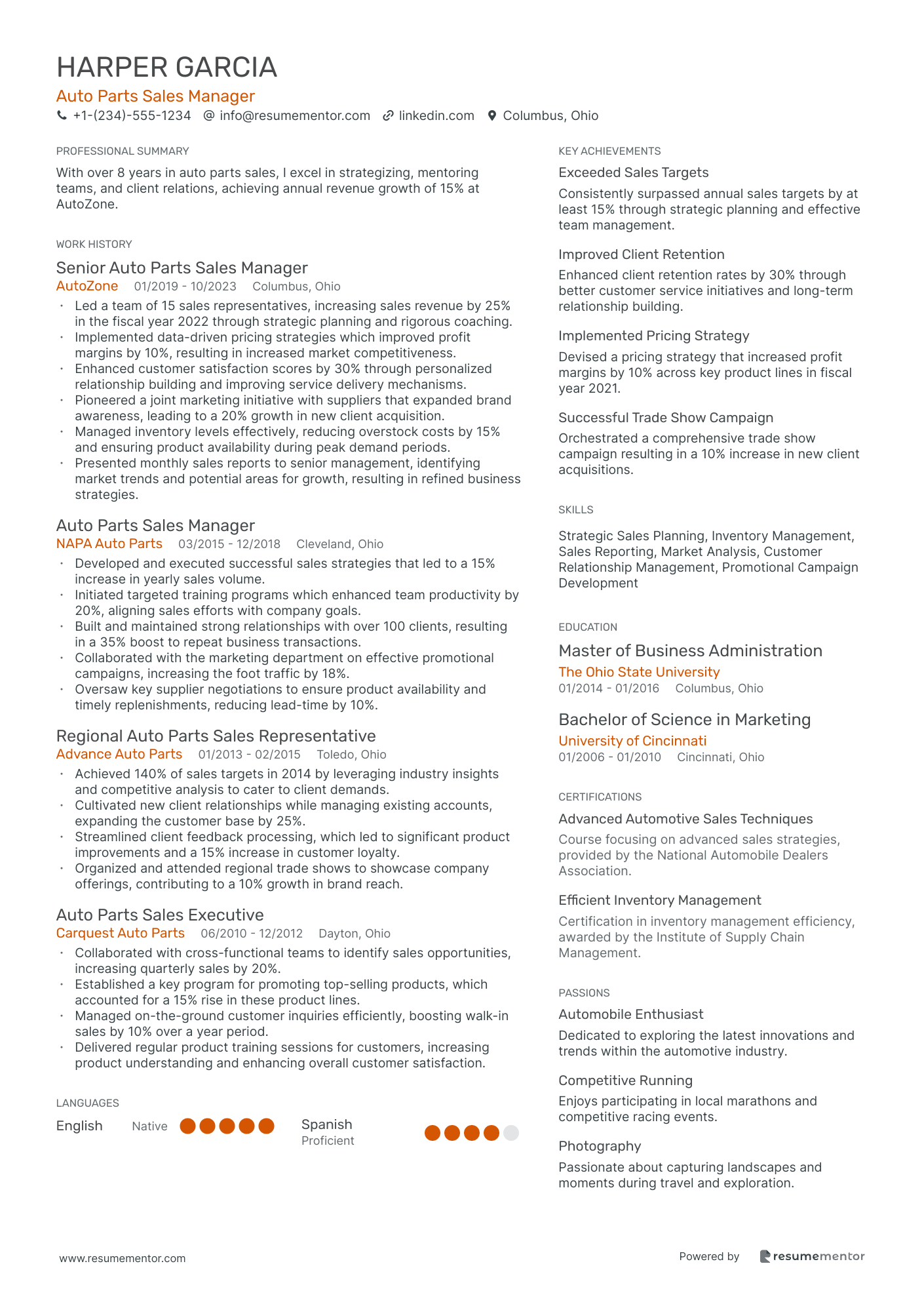 Auto Parts Sales Manager