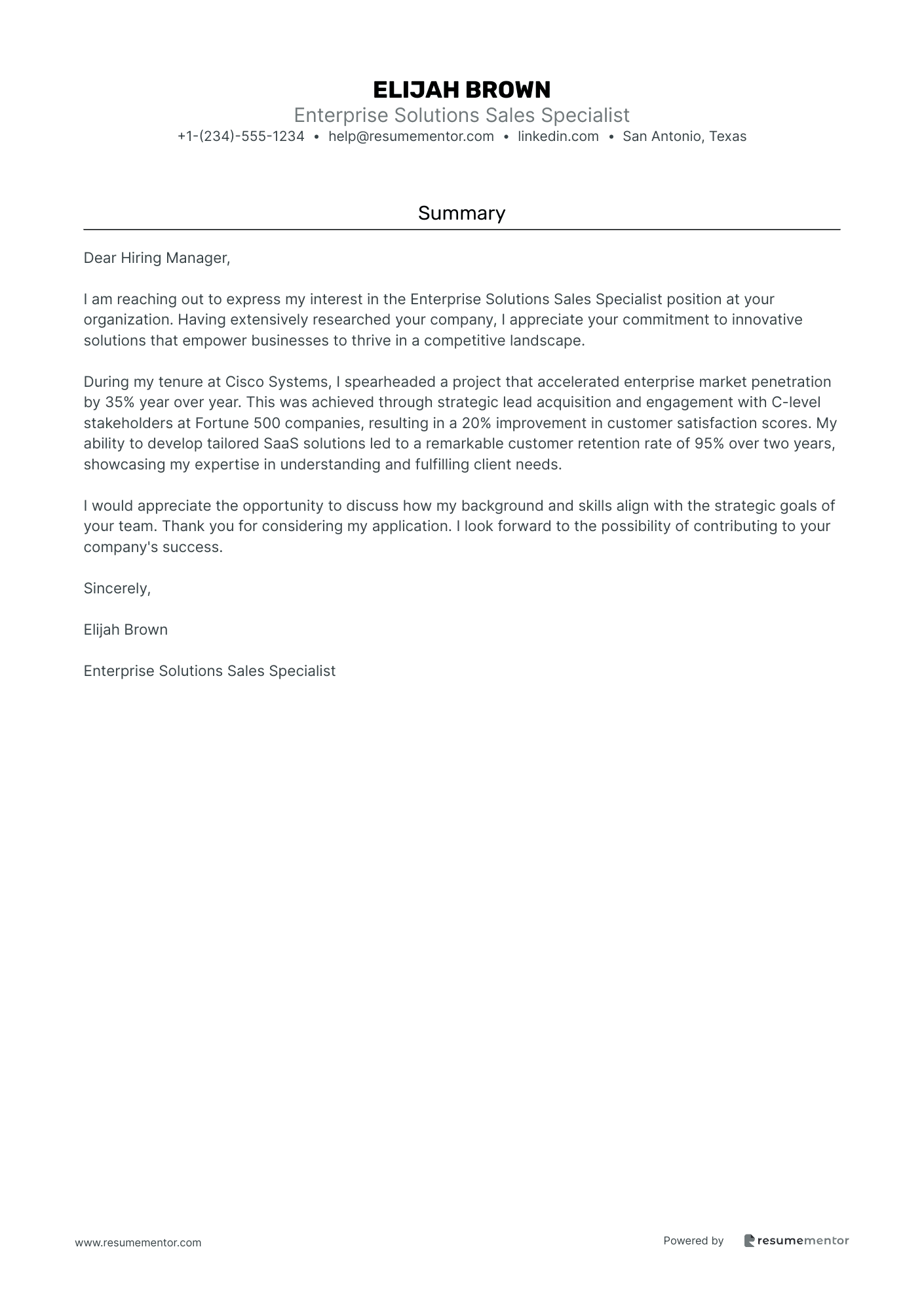Enterprise Solutions Sales Specialist