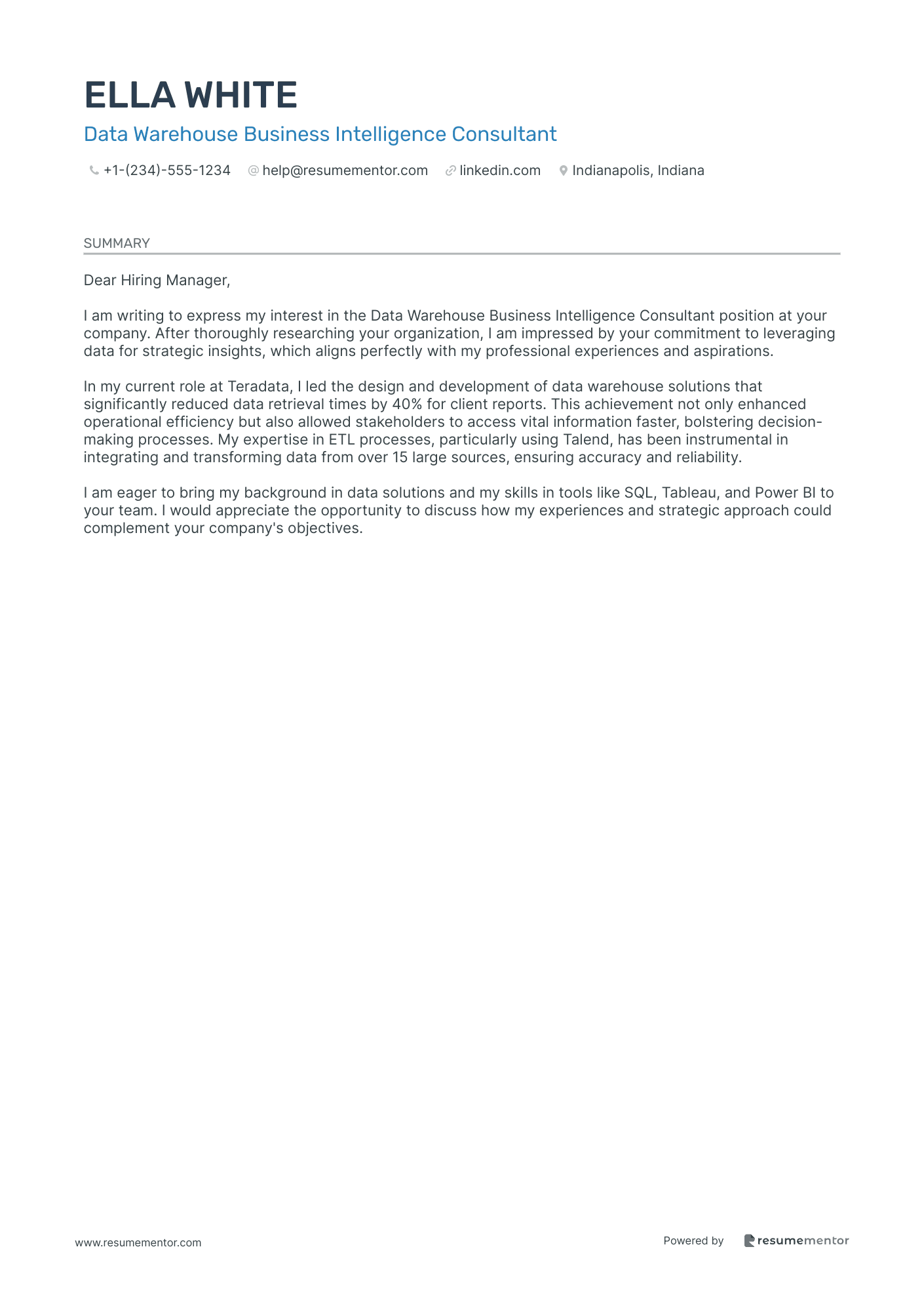 Data Warehouse Business Intelligence Consultant