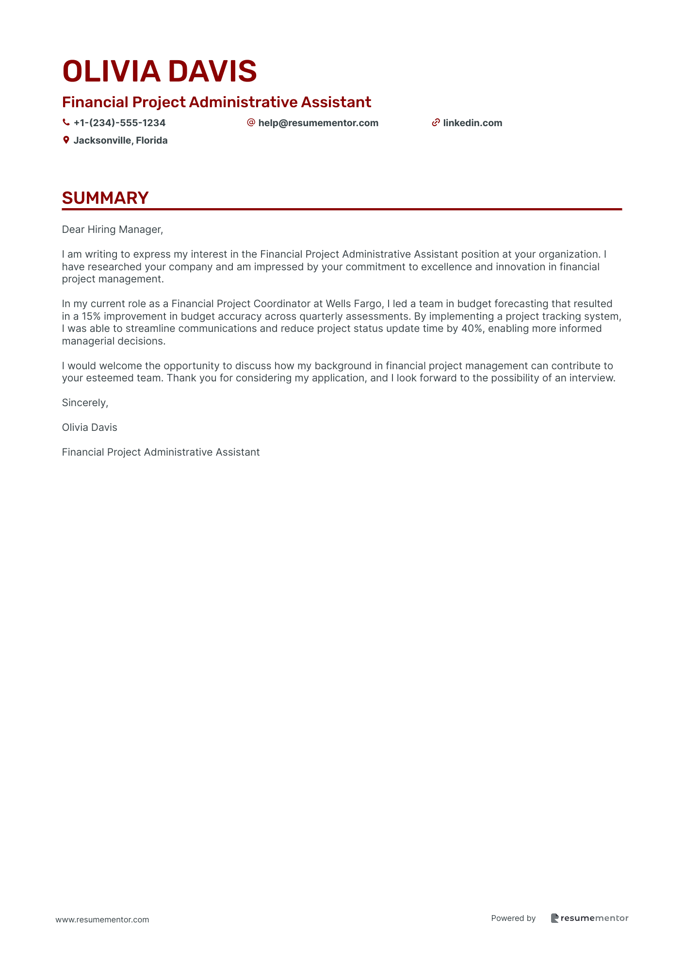 Financial Project Administrative Assistant