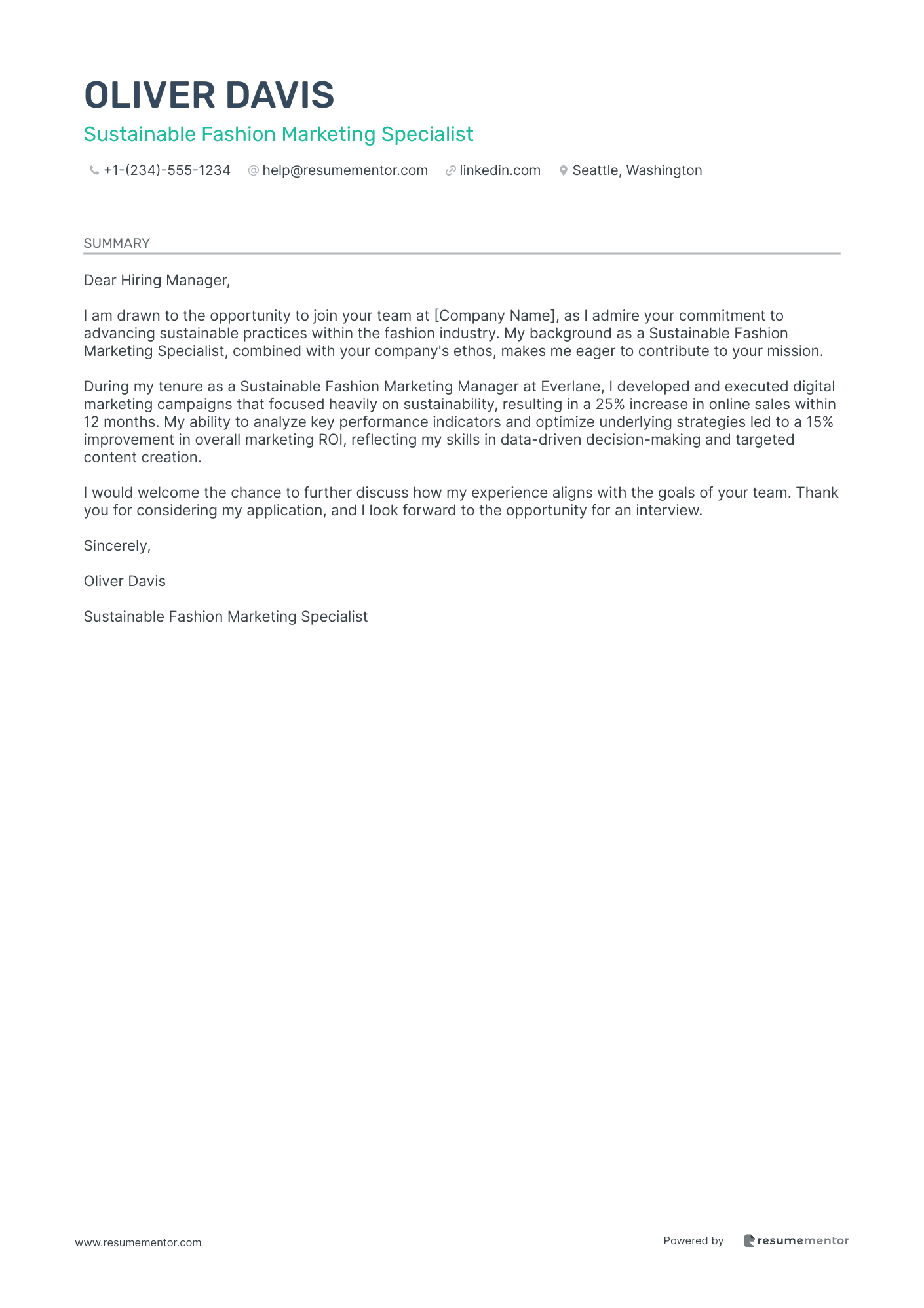 Sustainable Fashion Marketing Specialist