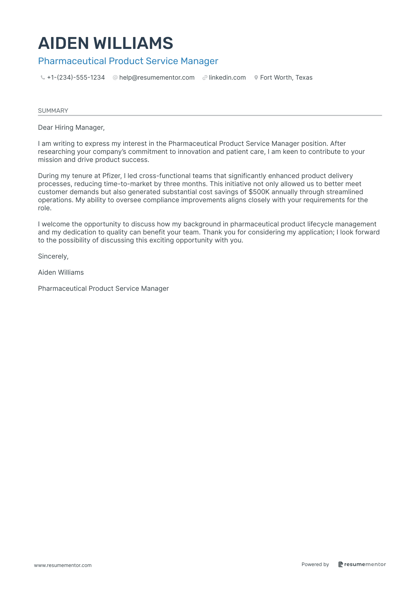 Pharmaceutical Product Service Manager