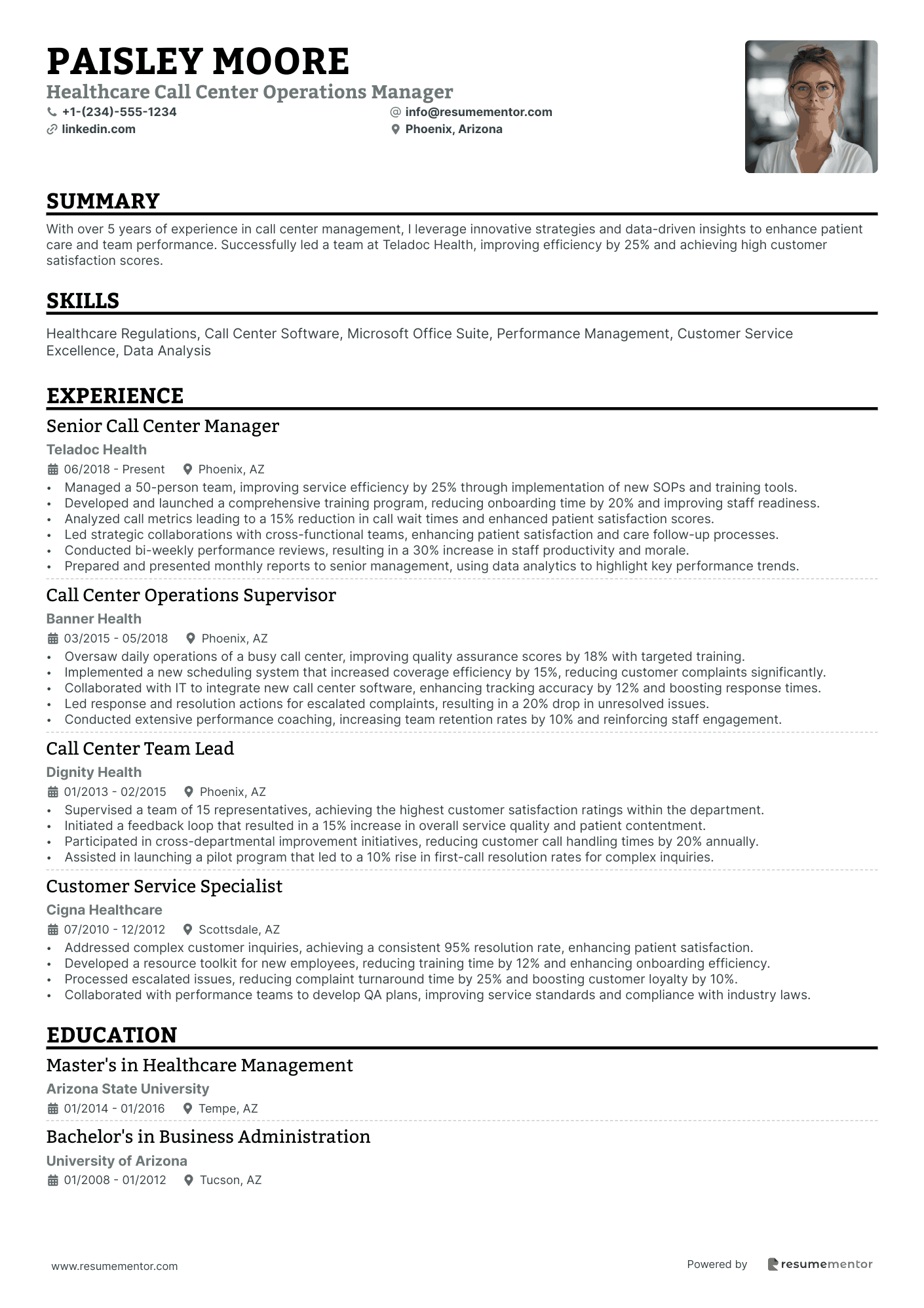 Healthcare Call Center Operations Manager