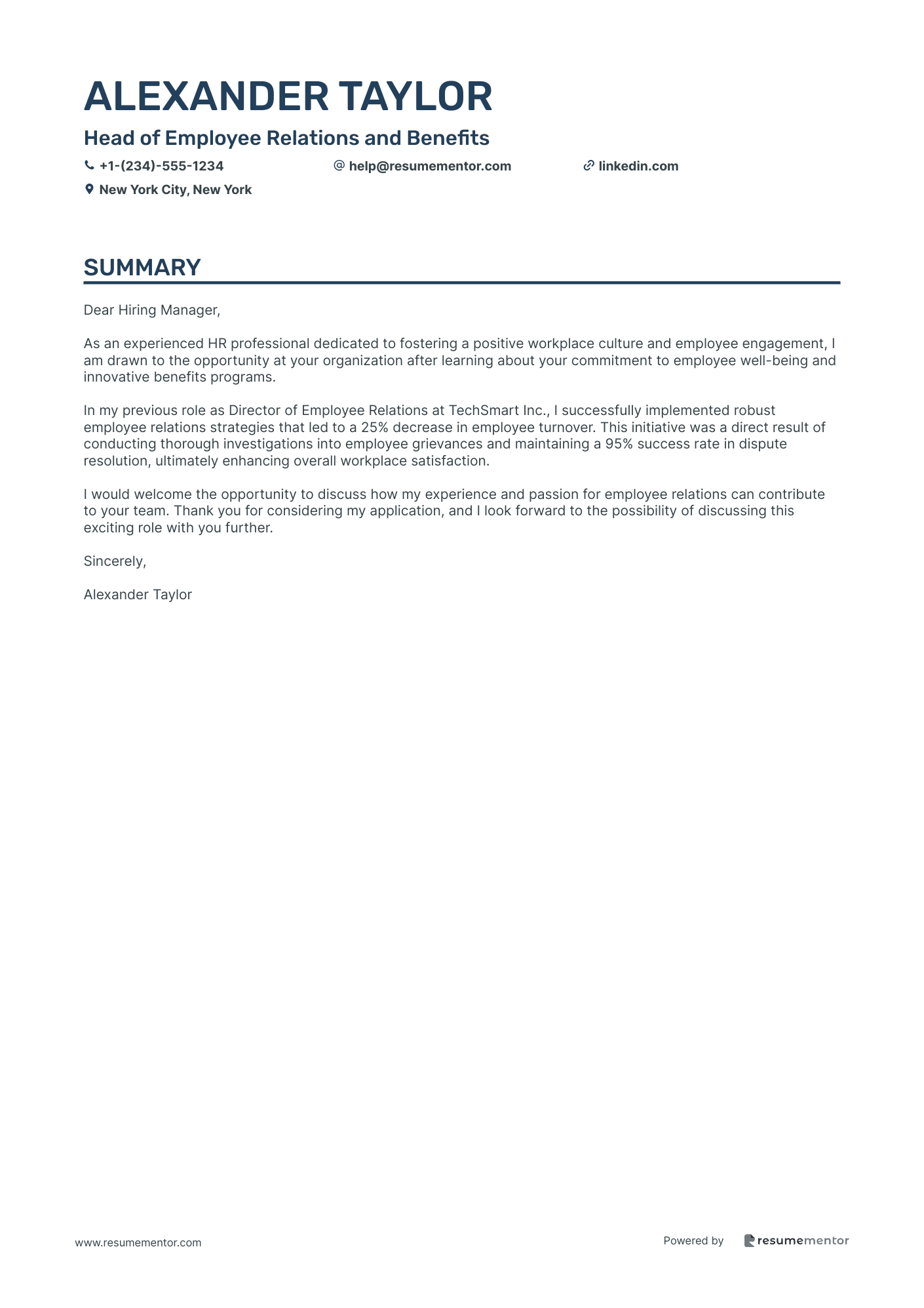 Head of Employee Relations and Benefits