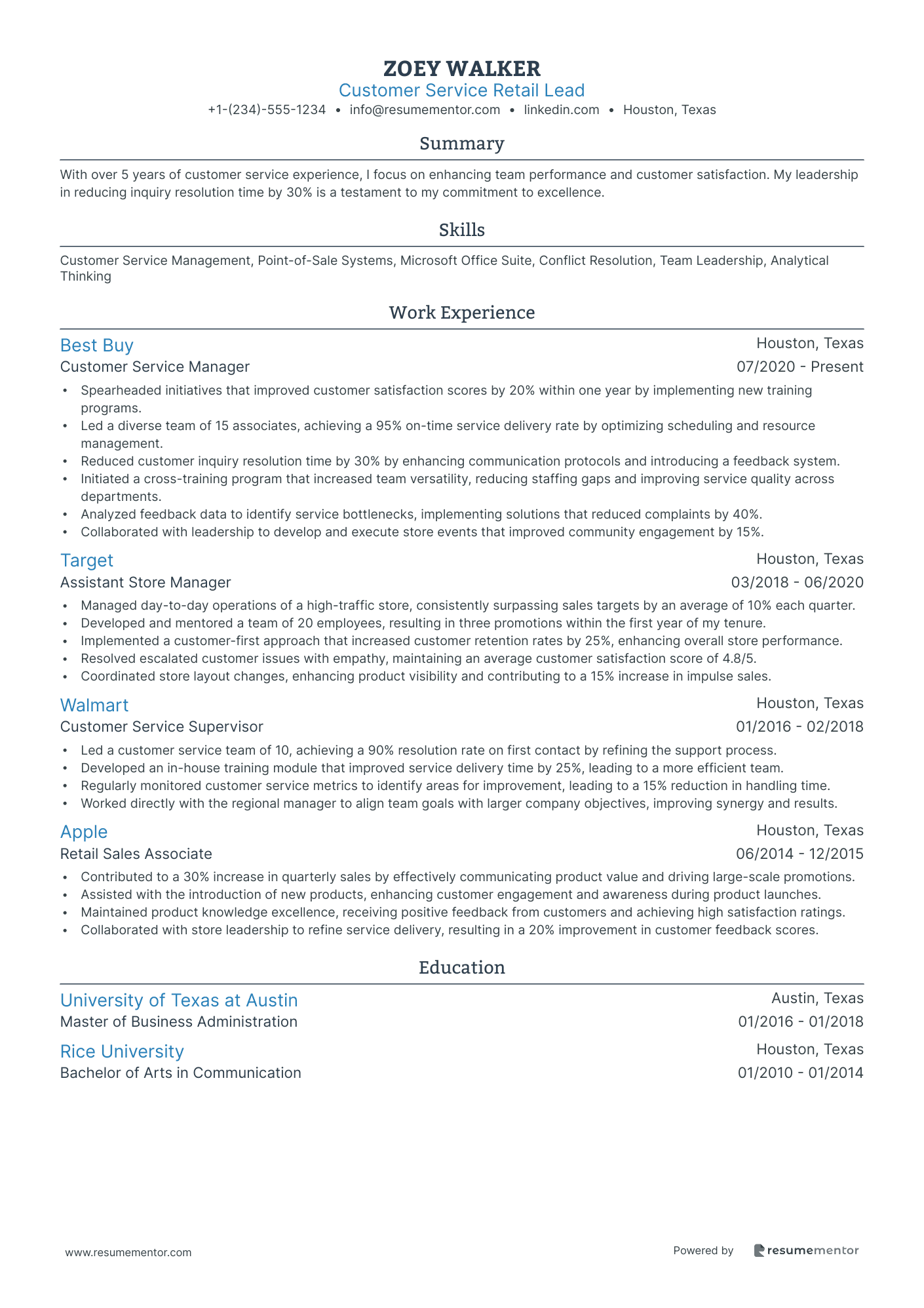 Customer Service Retail Lead