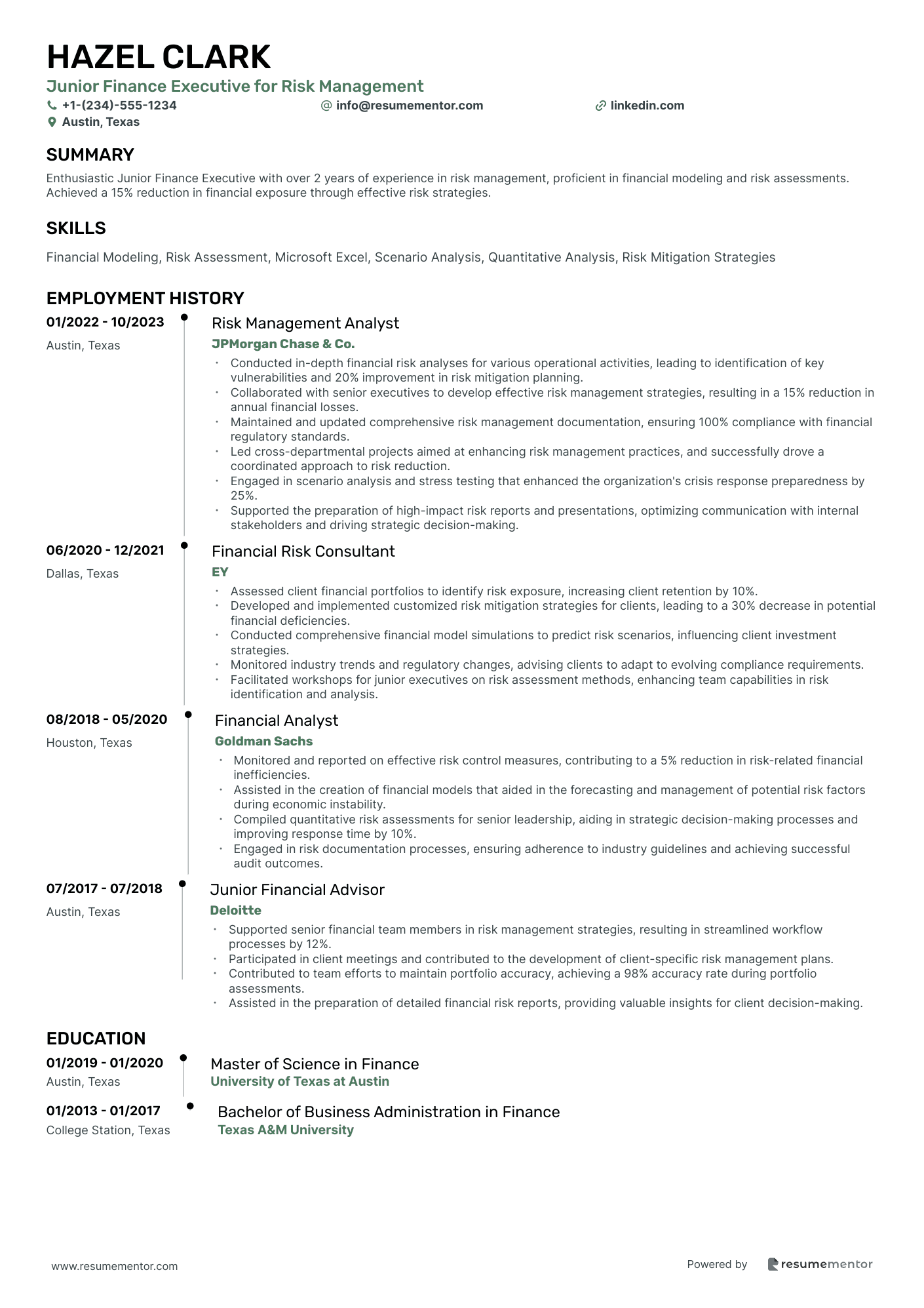 Junior Finance Executive for Risk Management