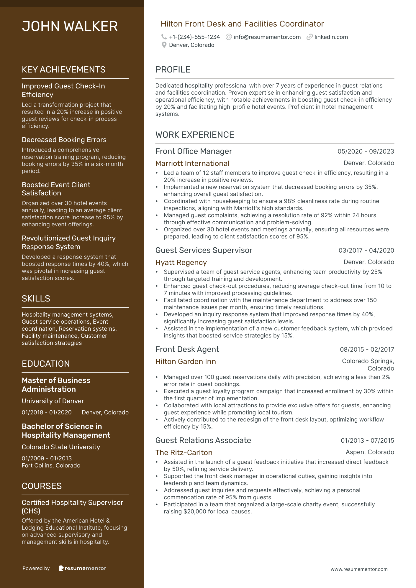 Hilton Front Desk and Facilities Coordinator
