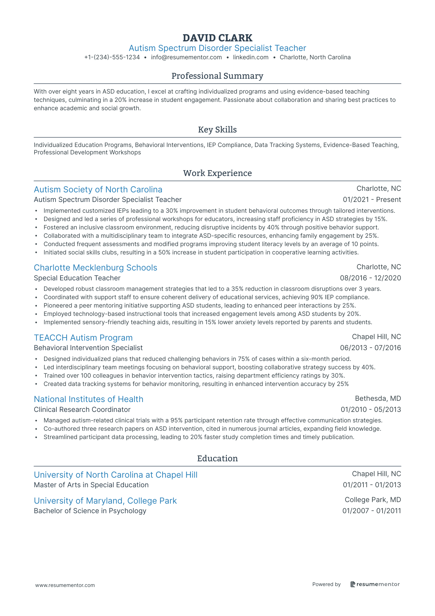 Autism Spectrum Disorder Specialist Teacher