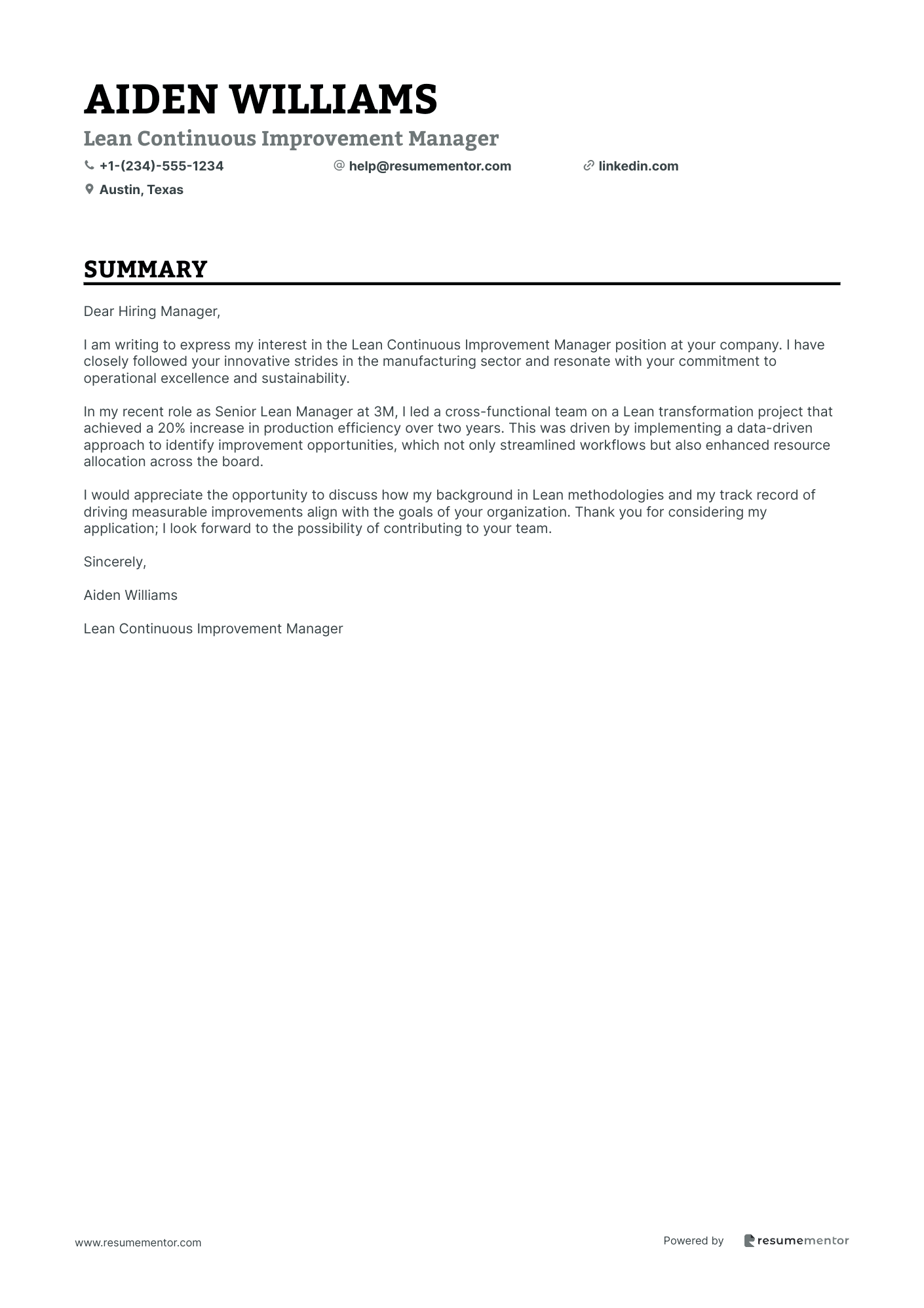 Lean Continuous Improvement Manager