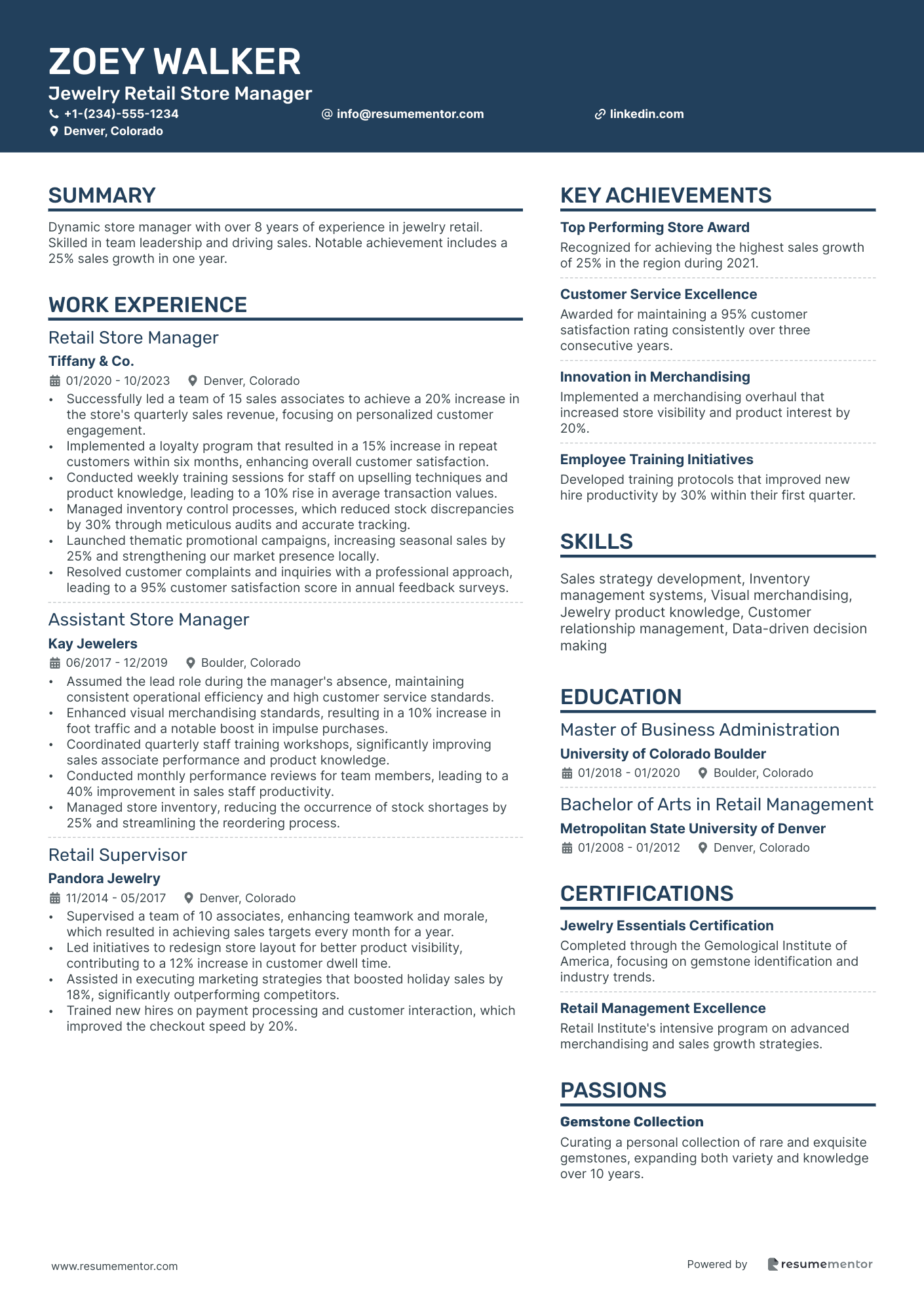 Jewelry Retail Store Manager