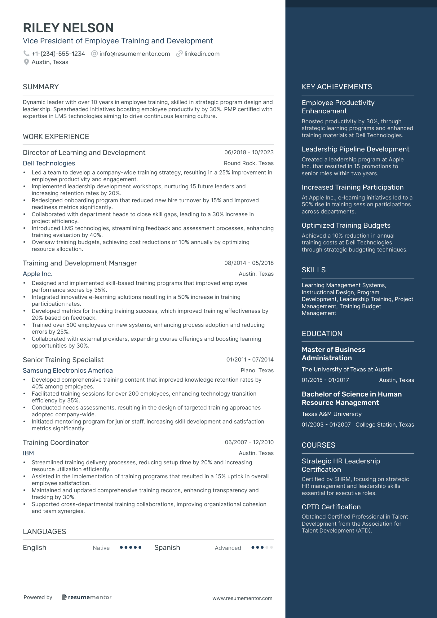 Vice President of Employee Training and Development