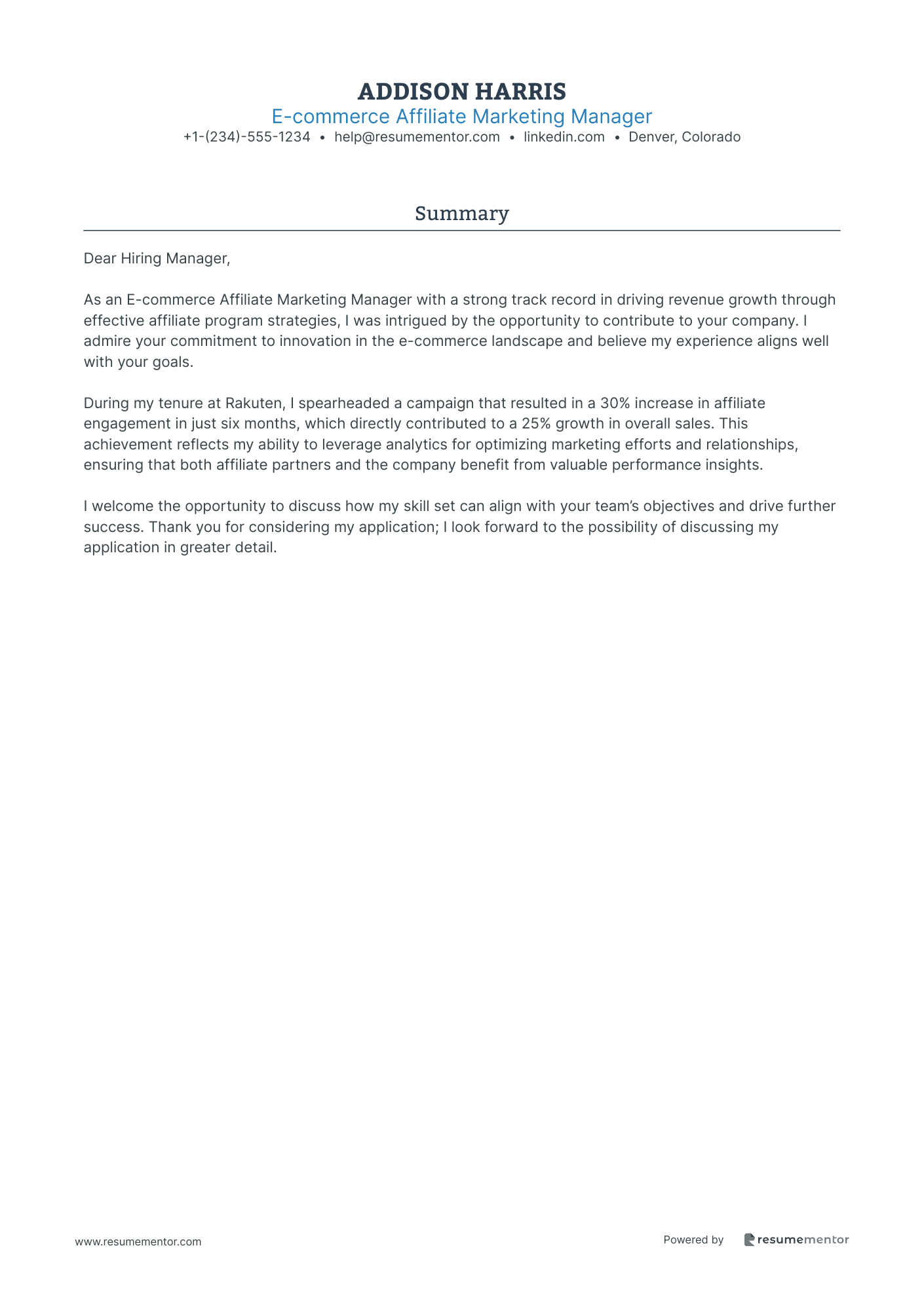 E commerce Affiliate Marketing Manager