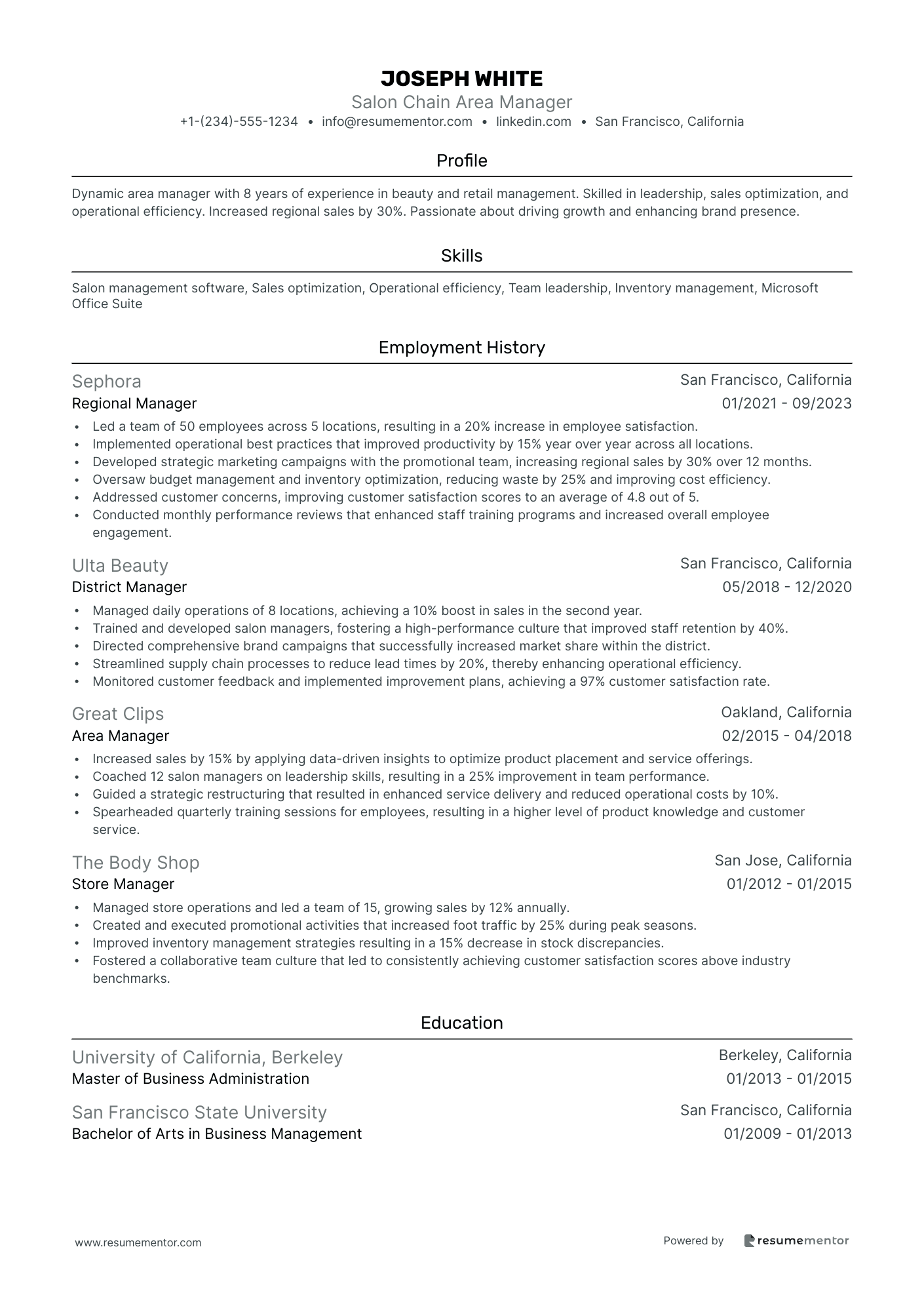 Salon Chain Area Manager