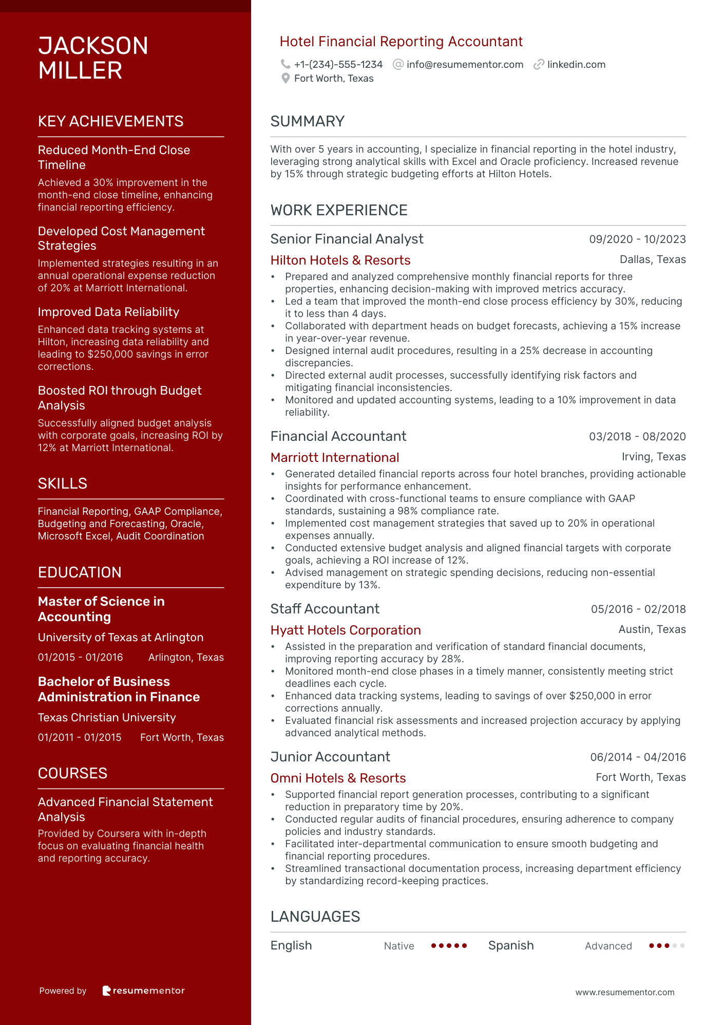 Hotel Financial Reporting Accountant