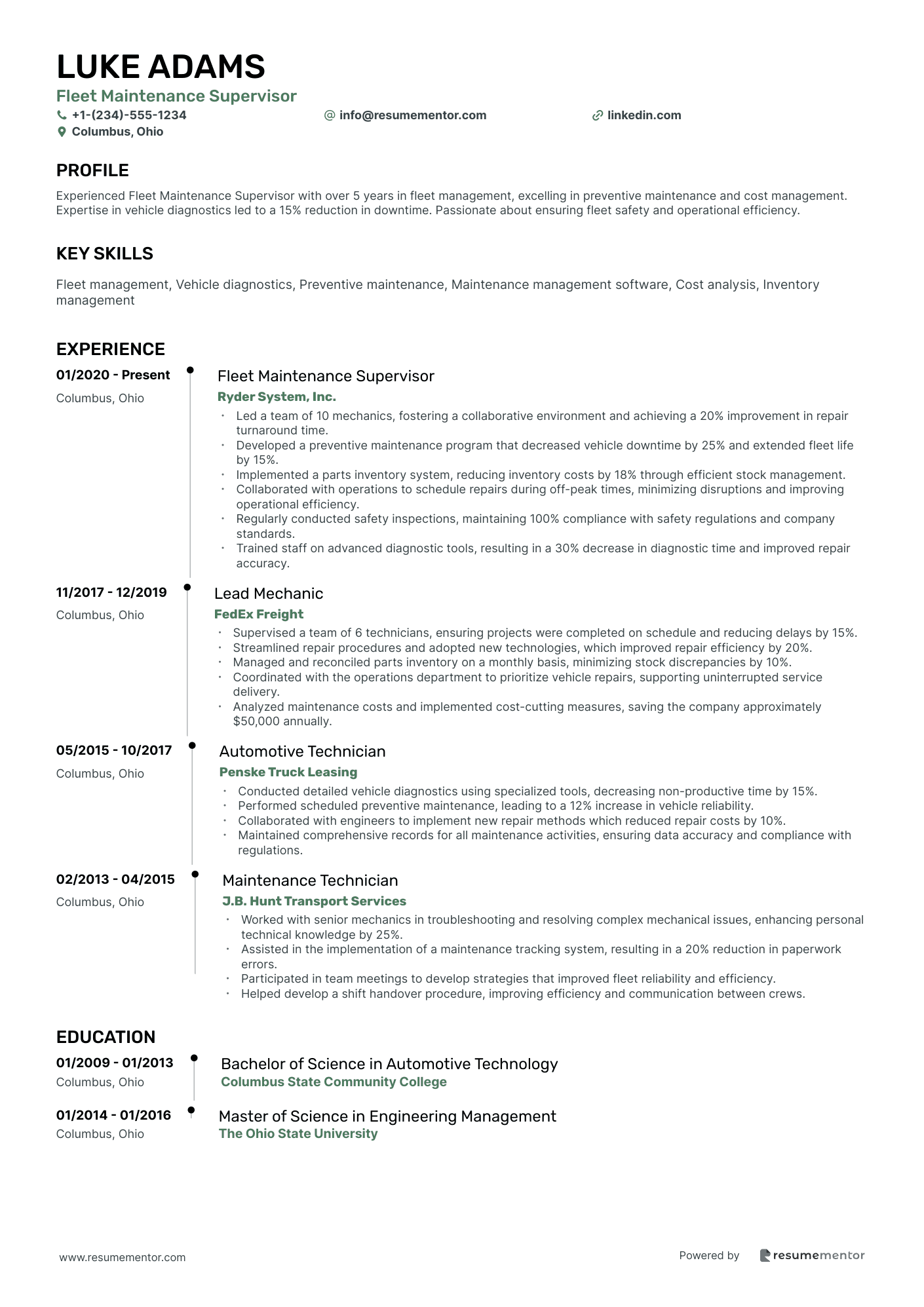 Fleet Maintenance Supervisor