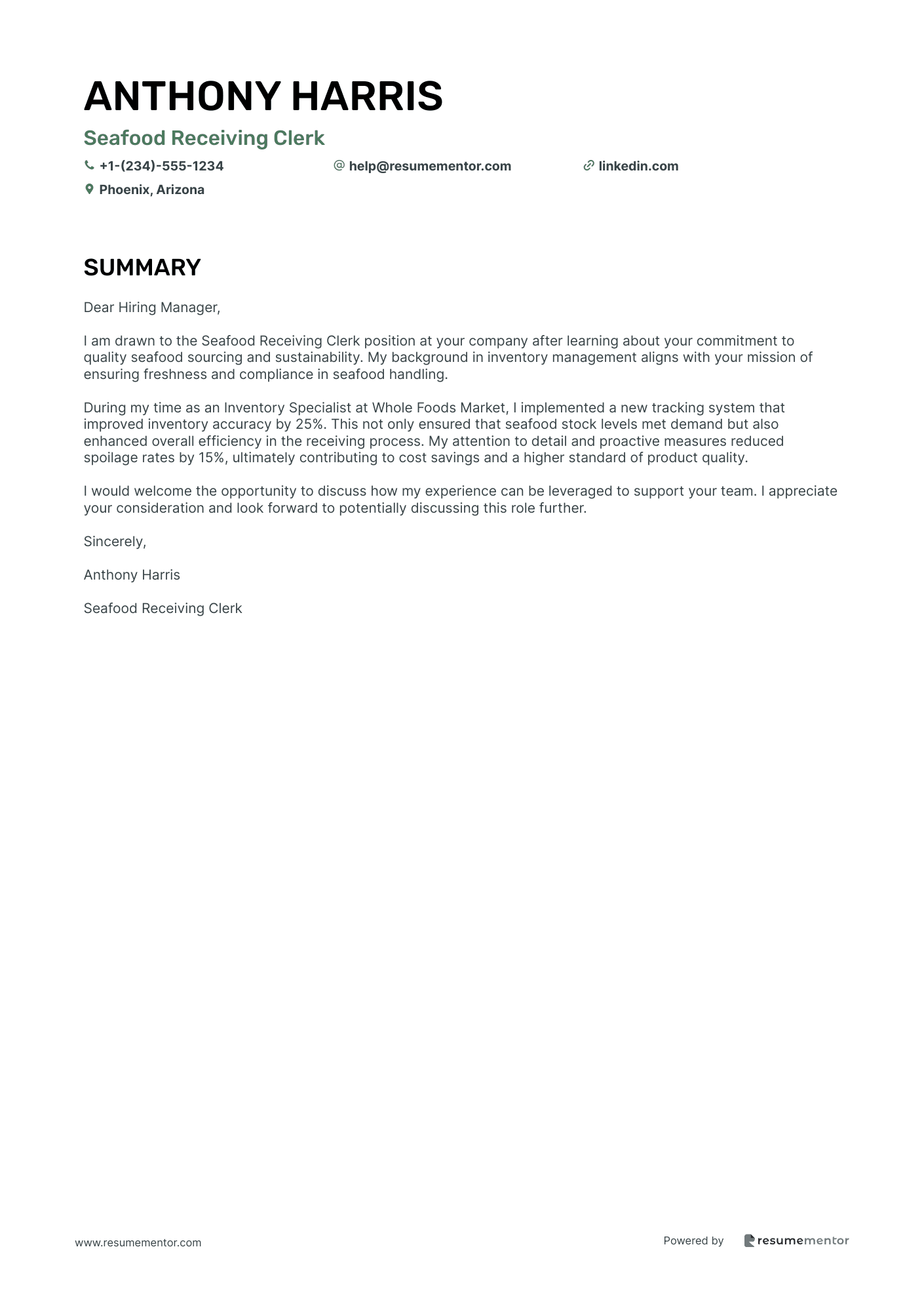 Seafood Receiving Clerk