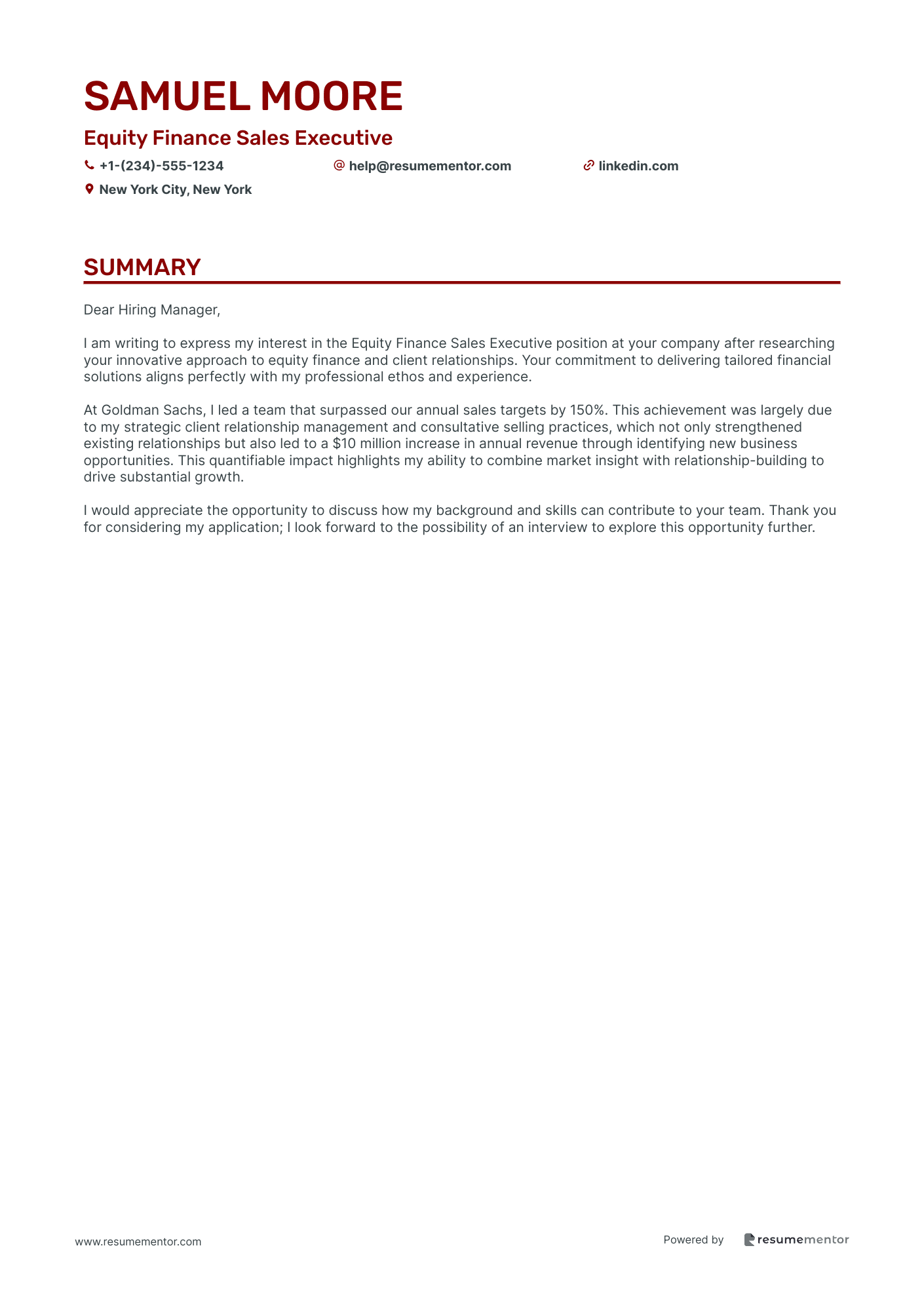 Equity Finance Sales Executive