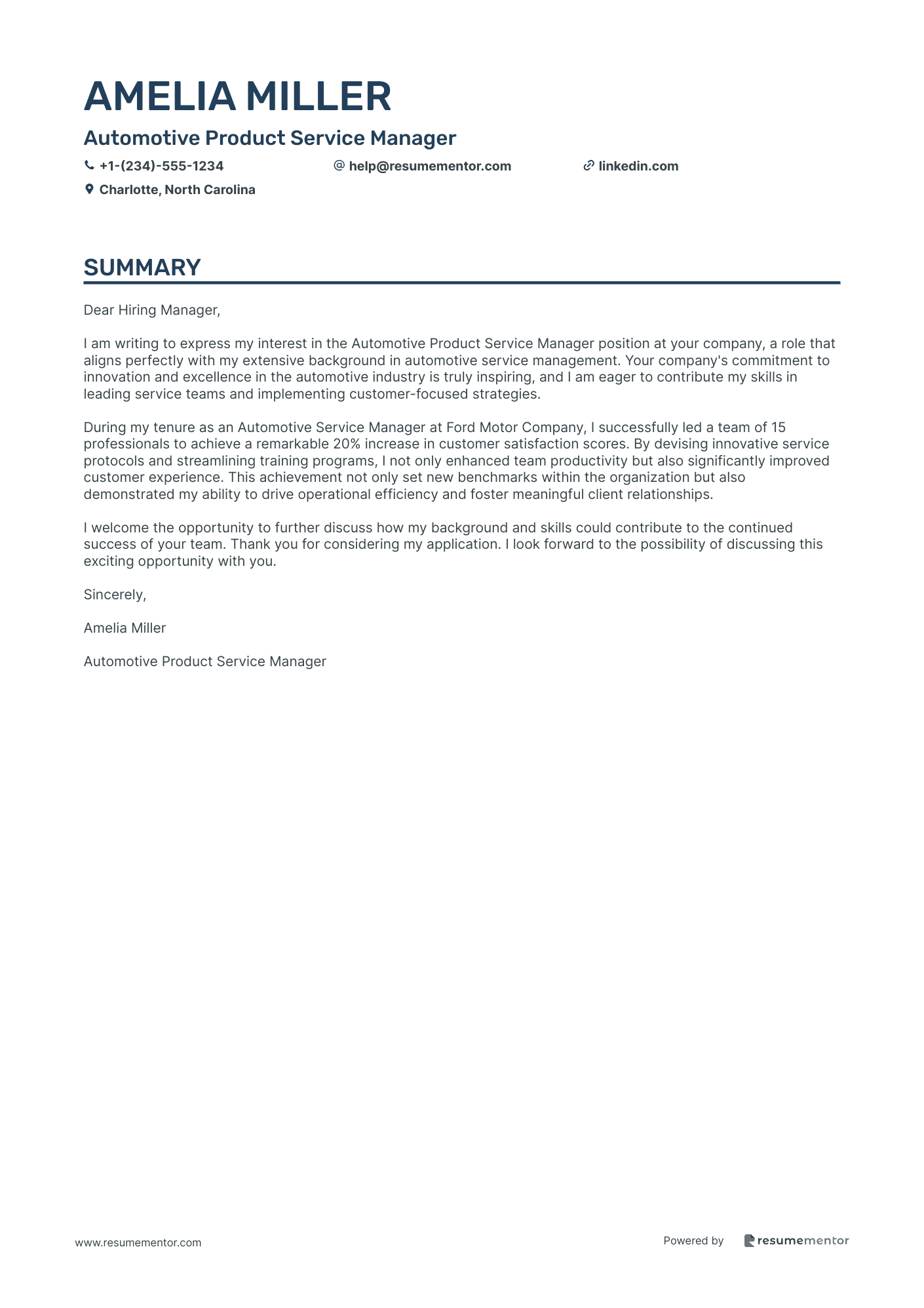 Automotive Product Service Manager