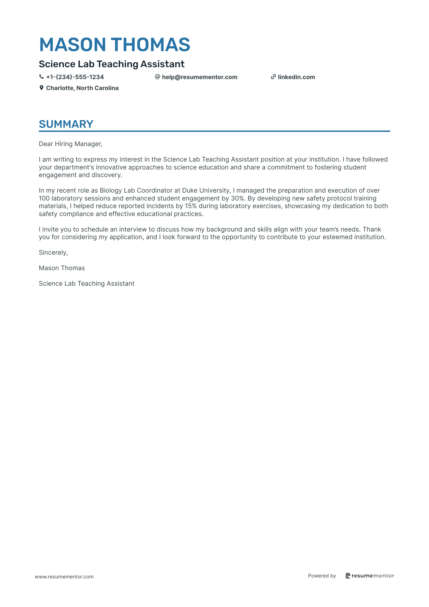 Science Lab Teaching Assistant