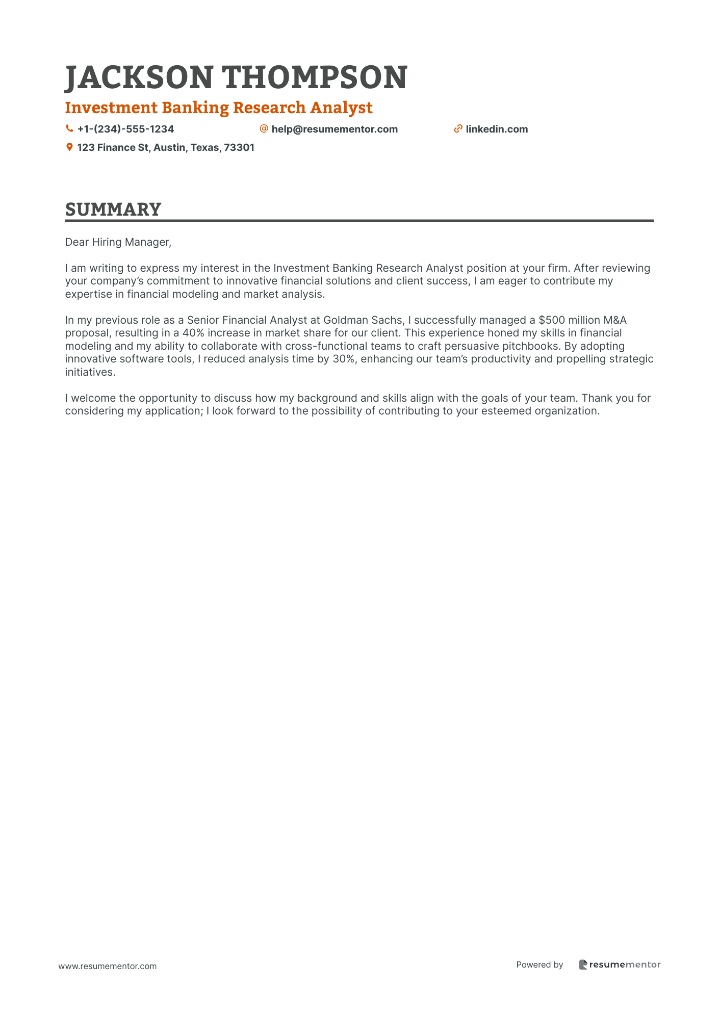 Investment Banking Research Analyst