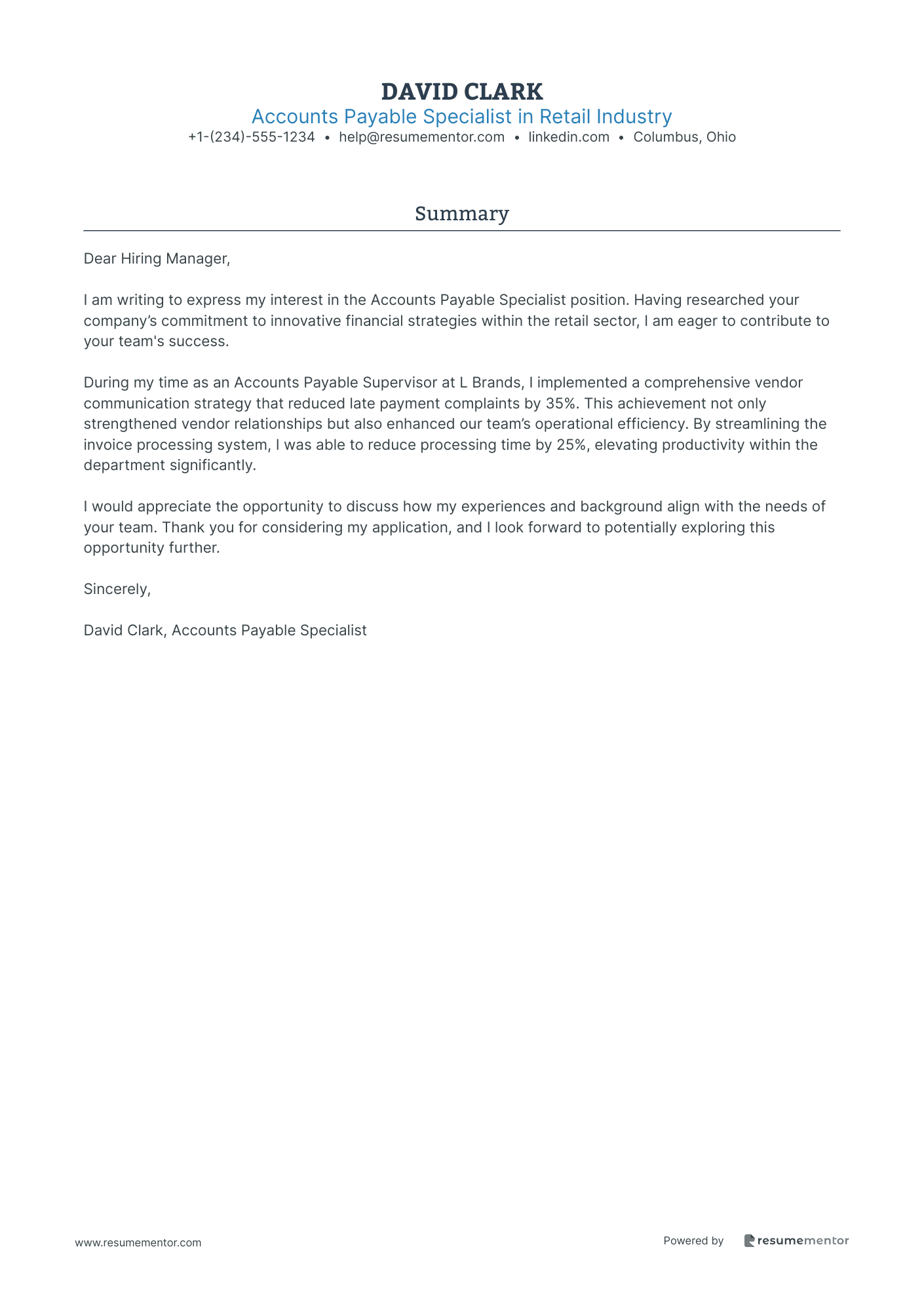 Accounts Payable Specialist in Retail Industry