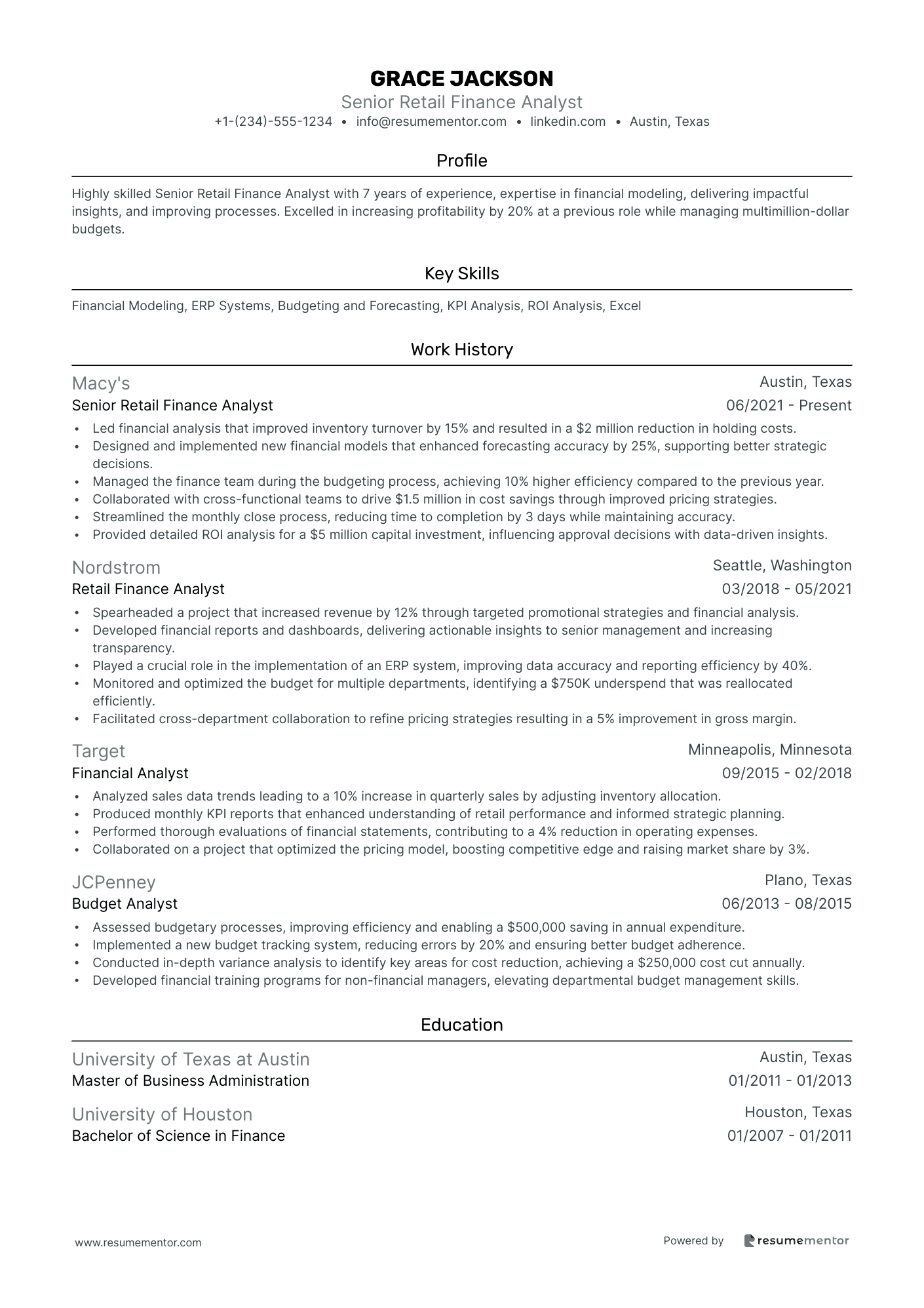 Senior Retail Finance Analyst