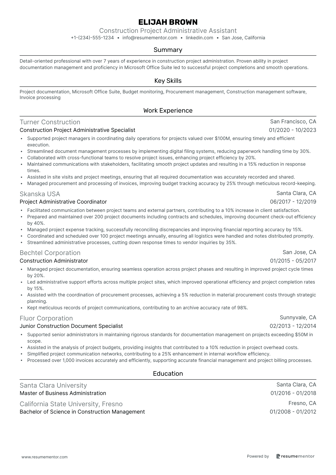 Construction Project Administrative Assistant