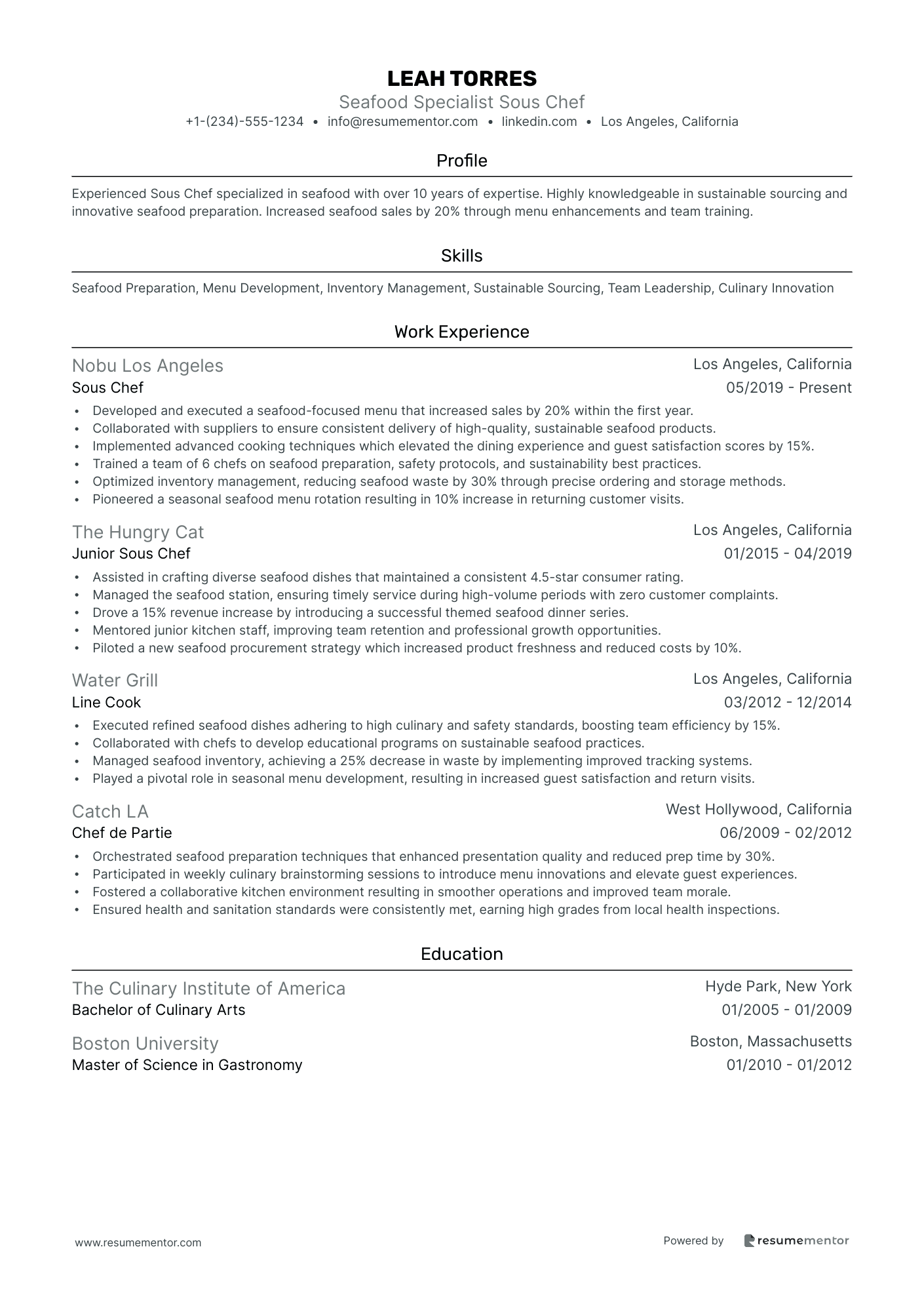 Seafood Specialist Sous Chef