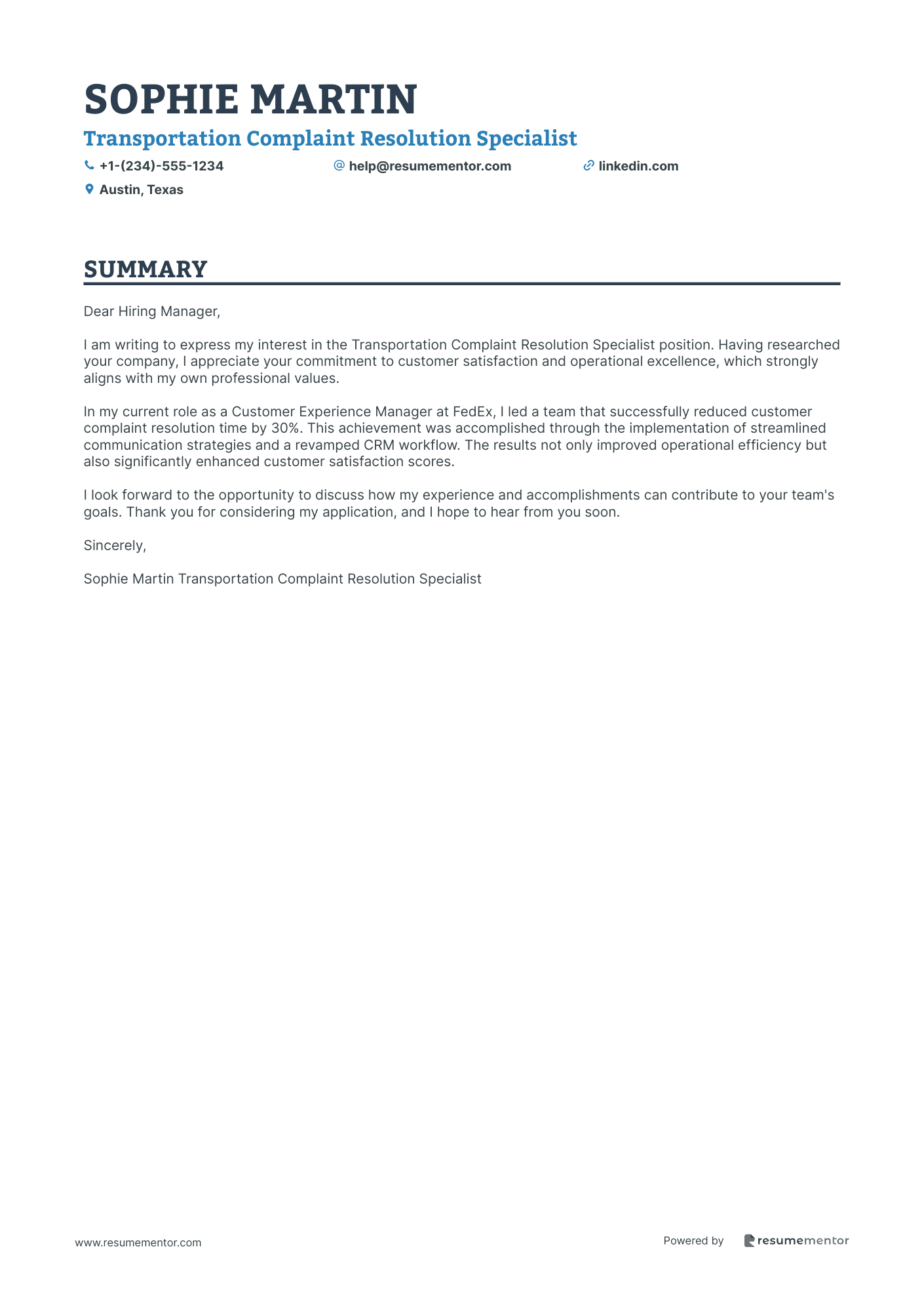 Transportation Complaint Resolution Specialist
