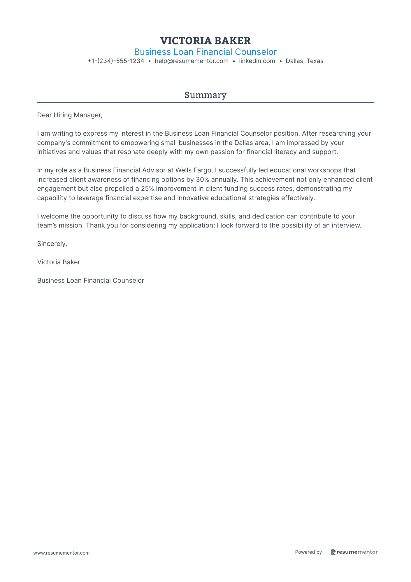Business Loan Financial Counselor