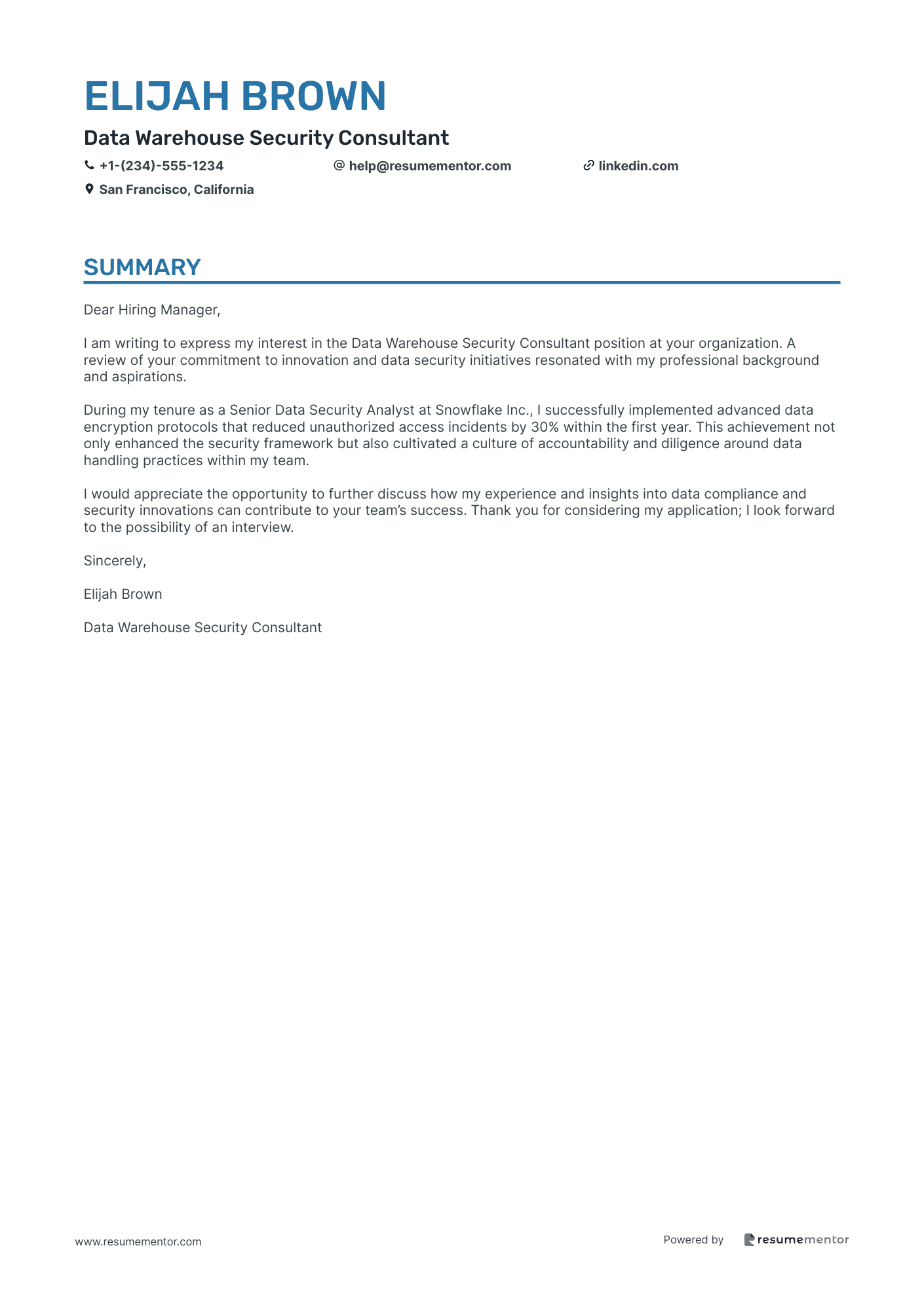 Data Warehouse Security Consultant