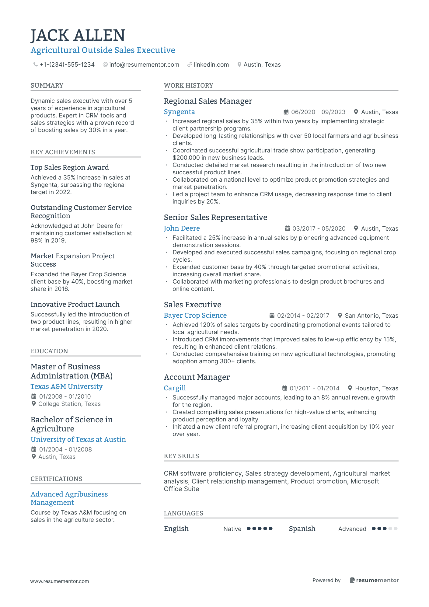 Agricultural Outside Sales Executive