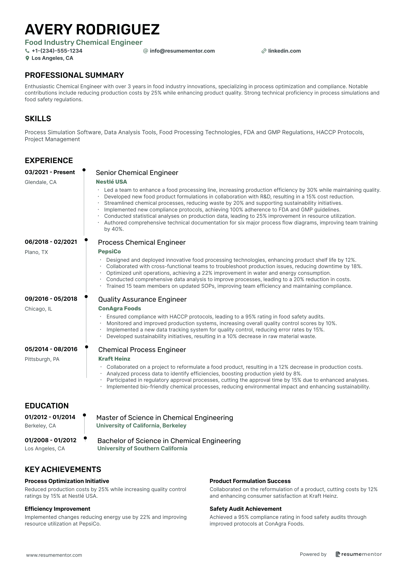 Food Industry Chemical Engineer